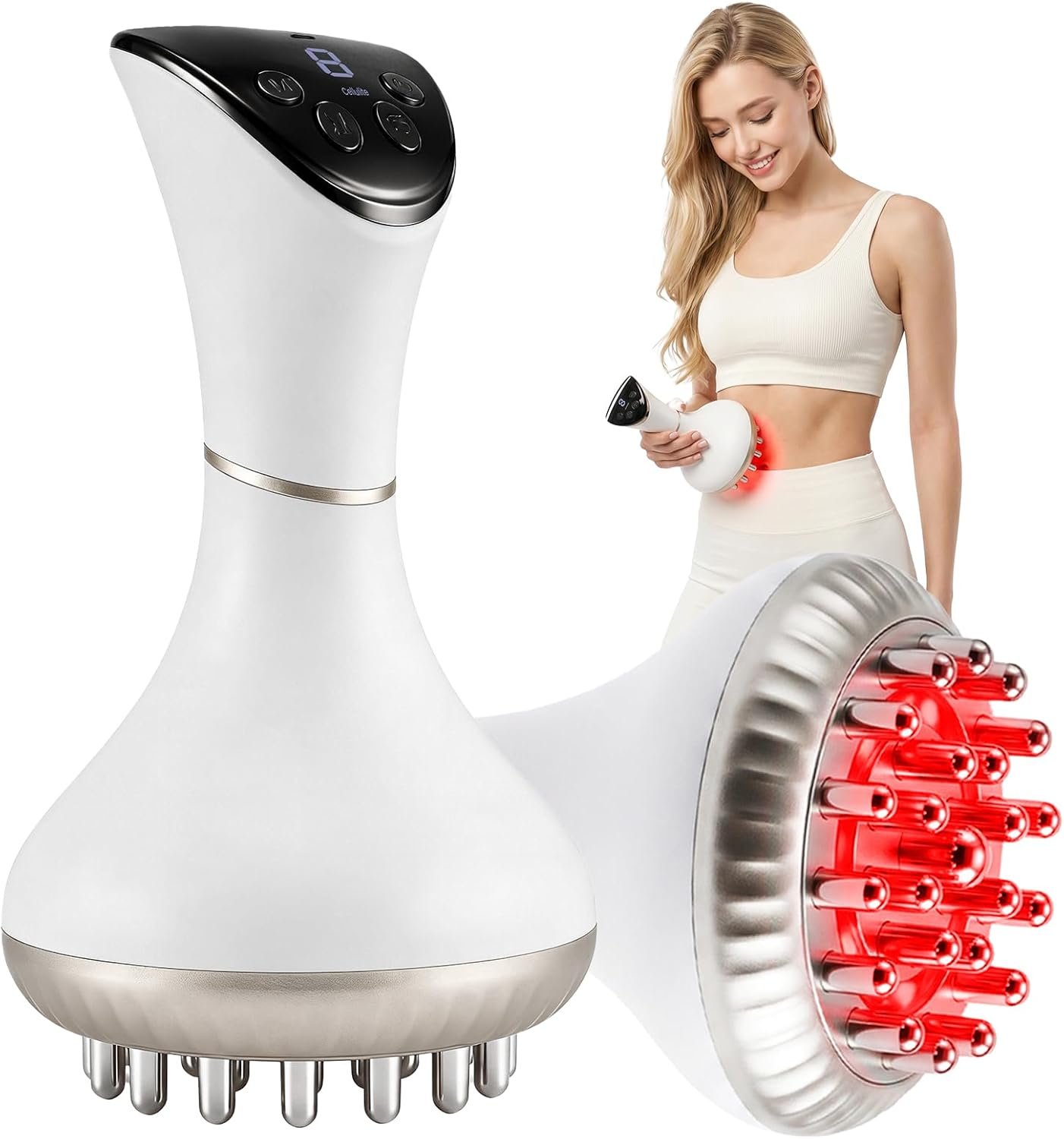 Lymphatic Drainage Massager for Body Sculpting & Cellulite – Body Sculpting Machine & Anti Cellulite Massage Tool for Stretch Marks with 4-Color Light, Pulse, Heat & Vibration for Waist, Legs & Arms