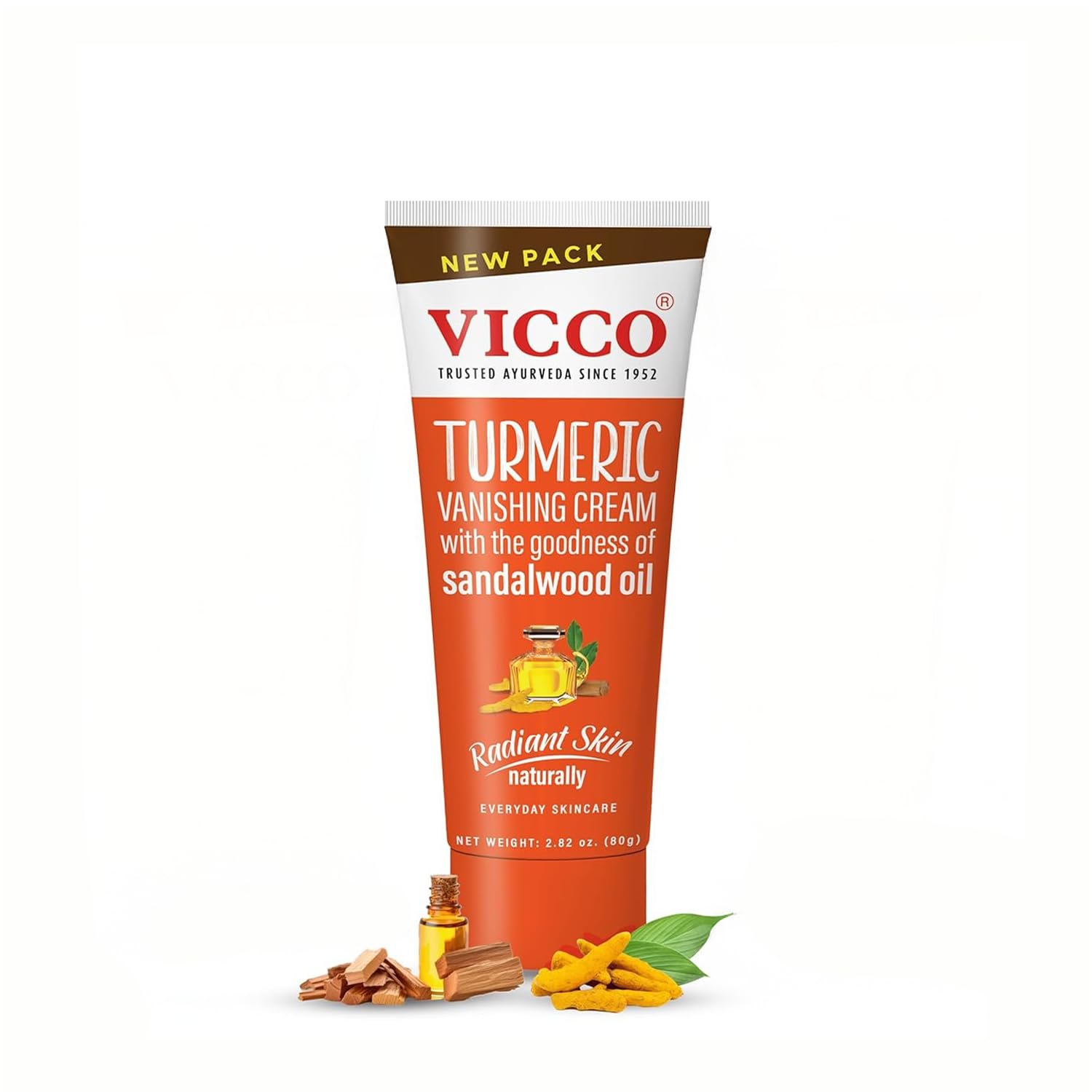 Vicco Turmeric Vanishing Cream with Sandalwood Oil – 70 Year Legacy of Ayurveda, with Turmeric for Daily Skincare, Lightweight Formula, Vegan, 100% Natural – 2.82 oz (1 Pack)