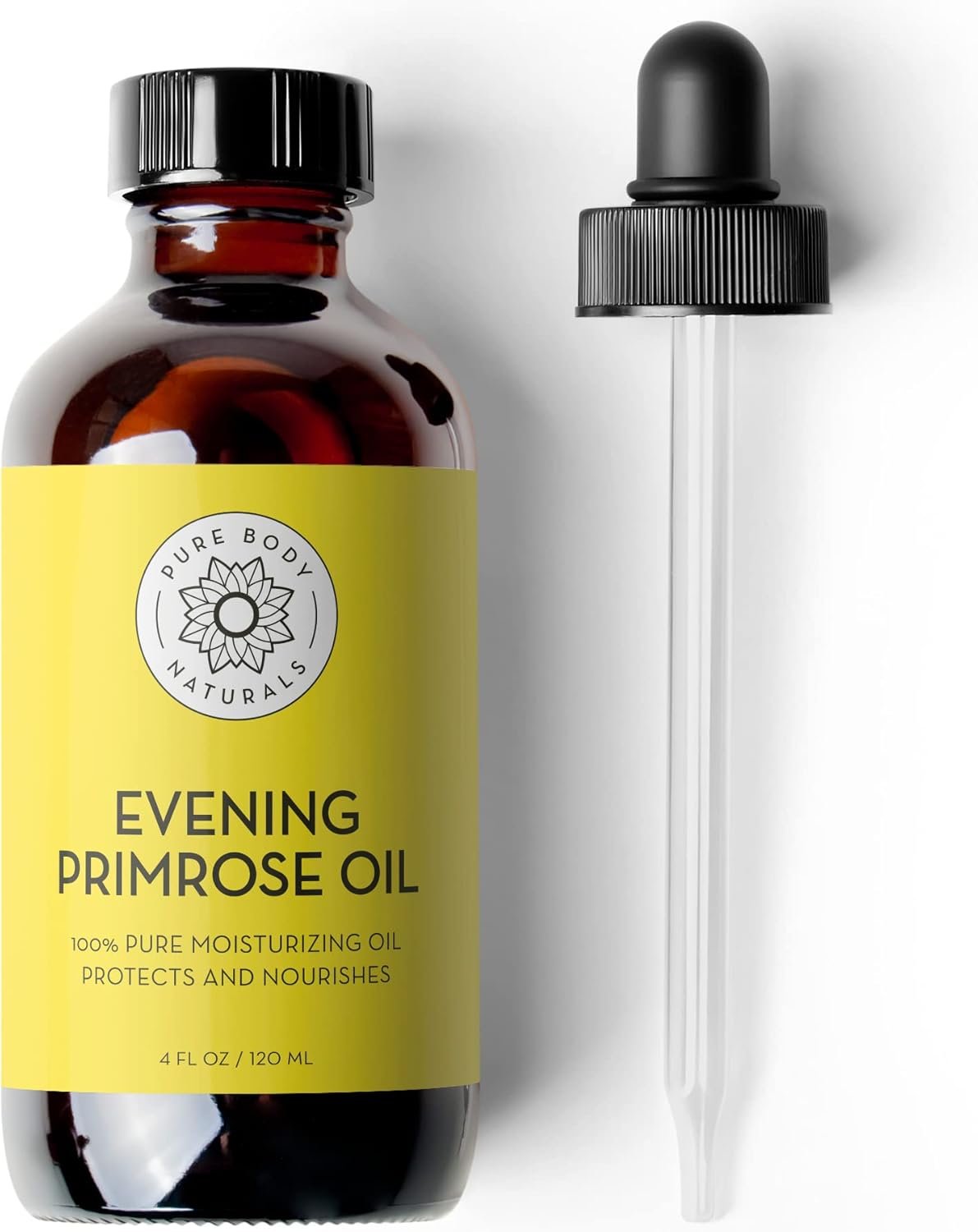 Pure Body Naturals Evening Primrose Oil – Liquid, not Capsules – for Face, Skin and Hair, 4 fl oz