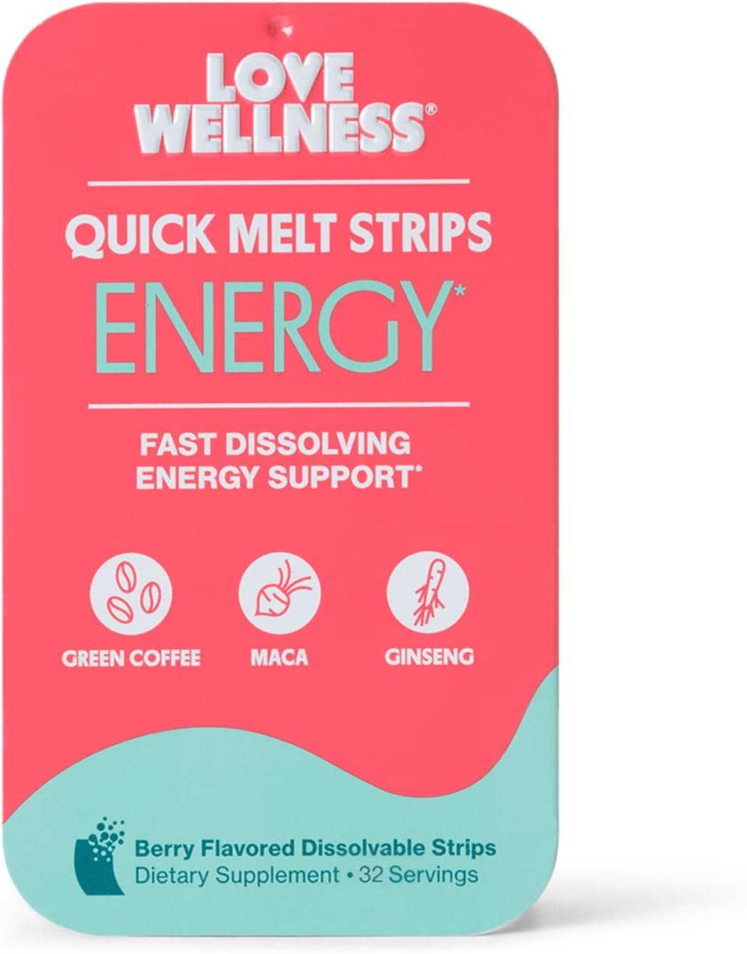 Love Wellness Energy* Quick Melt Strips – Fast-Dissolving Energy Support with Natural Caffeine and Botanicals – Promotes Focus and Alertness* – No Water Needed – Vegan and Sugar Free – 32 Strips