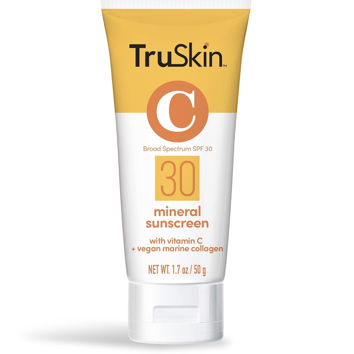 TruSkin Mineral Sunscreen SPF 30 for Face – Zinc Oxide Broad Spectrum Protection with Squalane, Vitamin C & Marine Collagen – Reef-Safe Mineral Face Sunscreen for Sensitive Skin, 1.7 fl oz