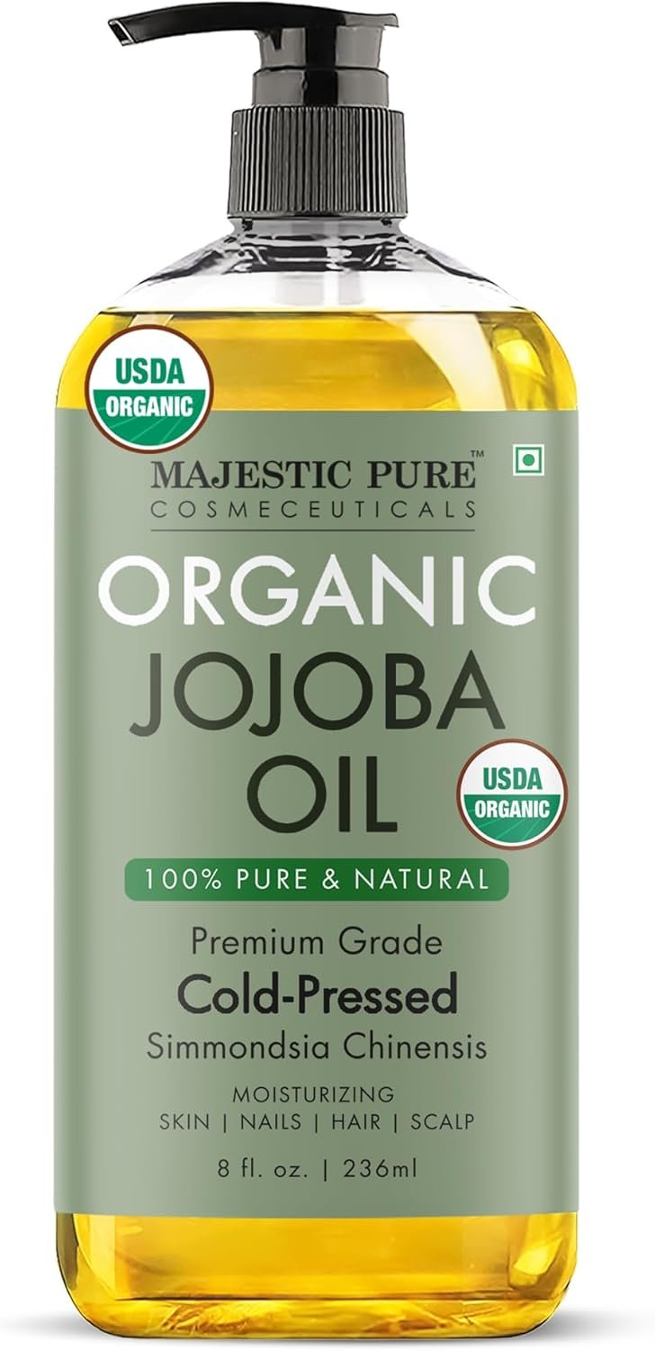 Majestic Pure Oil – 100% Pure and Natural- Cold Pressed & Hexane Free Natural Hair Growth Oil for Eyelashes, Eyebrows, Skin, Body, Face, Nails & Scalp – USDA Organic Jojoba Oil 8 Fl Oz