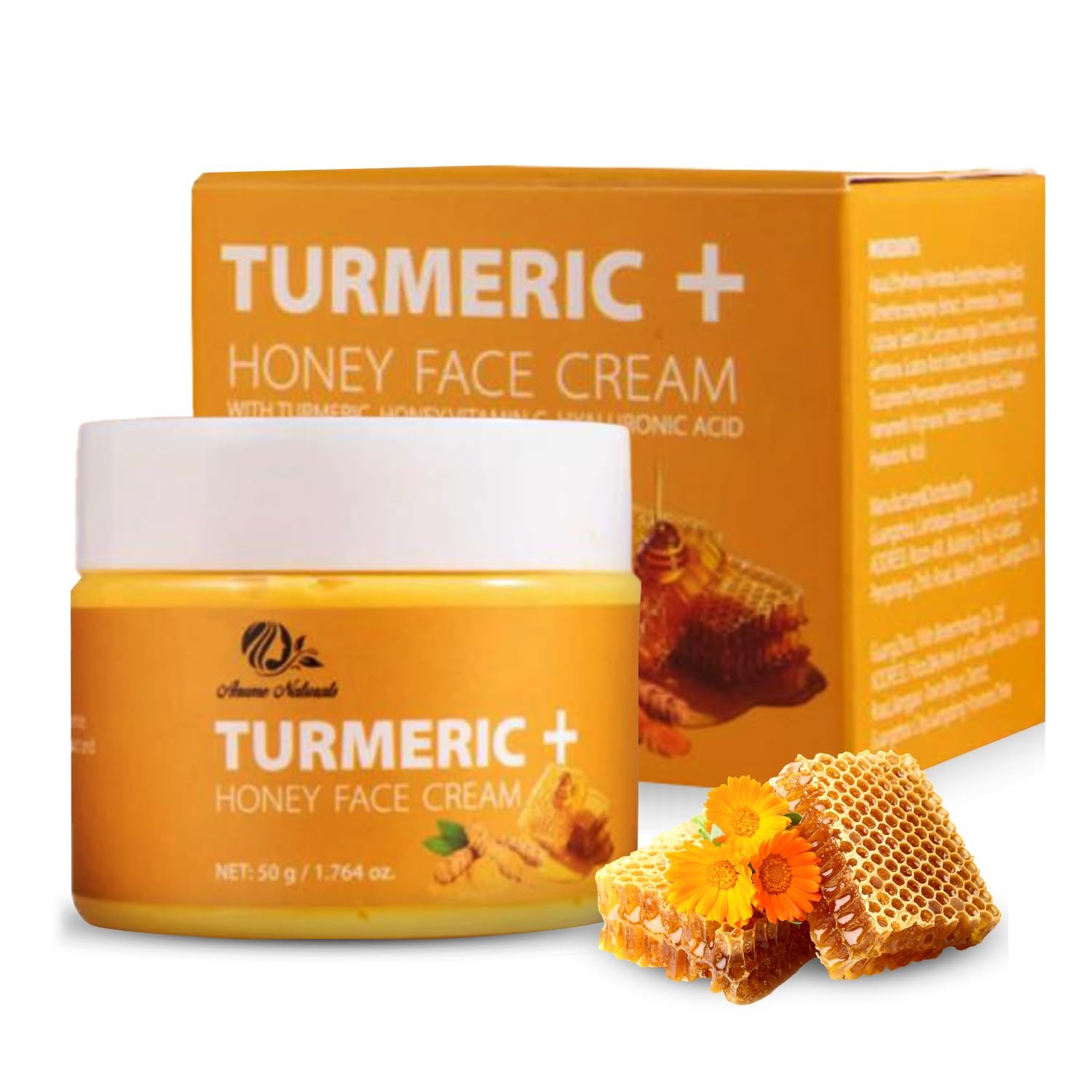 Turmeric & Honey Face Cream with Collagen, Vitamin E & Hyaluronic Acid | Brightening Facial Moisturizer for Dark Spots | Hydrating Anti-Aging Face Cream, 50ml