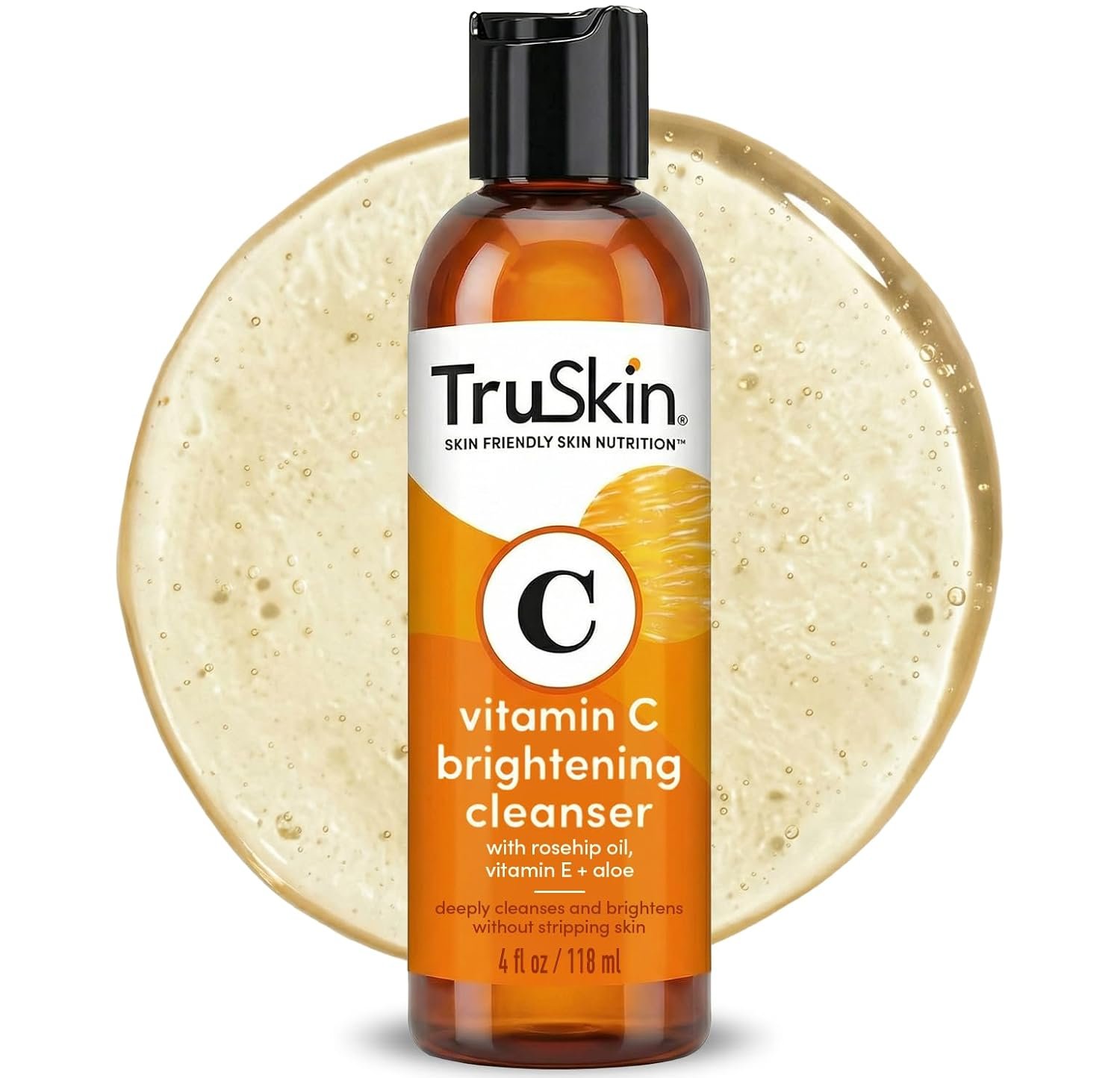 TruSkin Vitamin C Face Wash Cleanser – Brightening Facial Cleanser with Vitamins C & E, Rosehip Oil, Aloe Vera & MSM – Gently Cleanses, Refreshes & Supports Radiant Skin – 4 fl oz