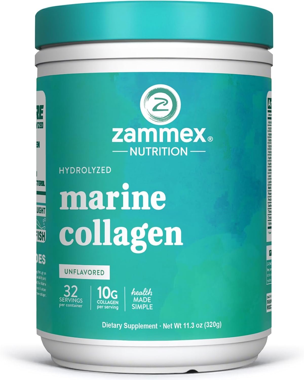 Zammex Marine Collagen Peptides Powder Unflavored, Wild-Caught Fish Collagen Powder, Supports Healthy Skin, Hair, Joints, Type 1 & 3 Collagen Supplement for Women – Easy to Mix. (32 Servings)