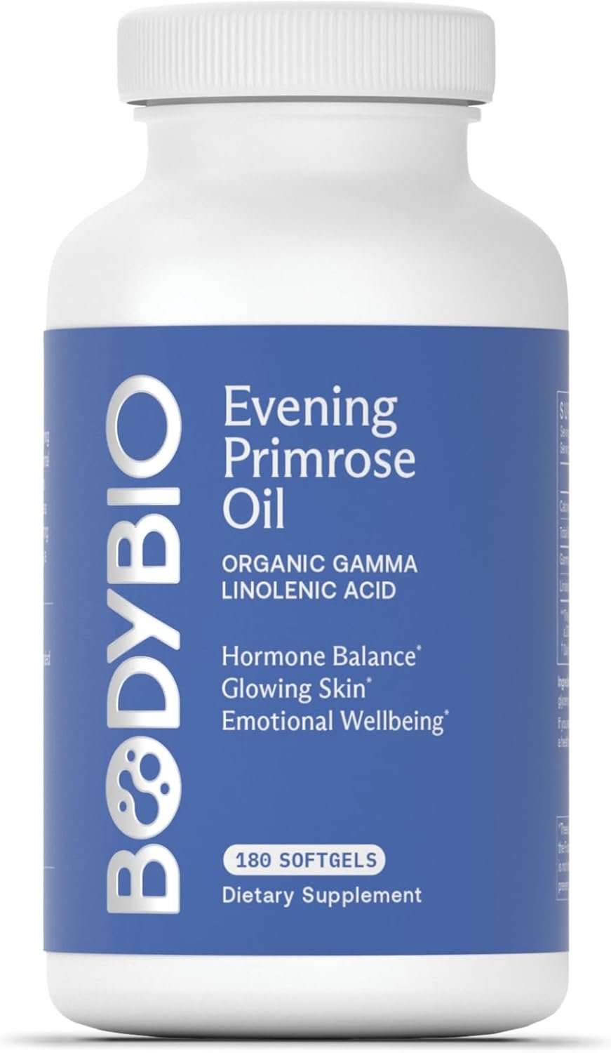 BodyBio Evening Primrose Oil – Natural Gamma Linolenic Acid for Healthy Skin & Hormone Balance – Non-GMO, Cold Pressed, 180 softgels