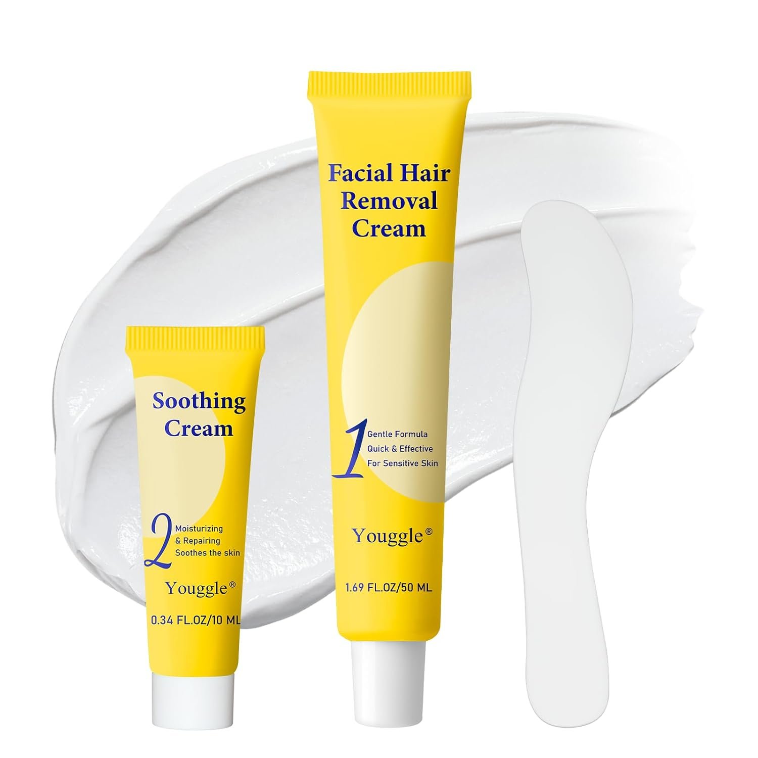 5 Minute Facial Hair Removal For Women, Painless & Gentle Sensitive Skin Hair Removal Cream with Soothing Cream for Chin & Upper Lip & Cheeks 2.03 Fl Oz