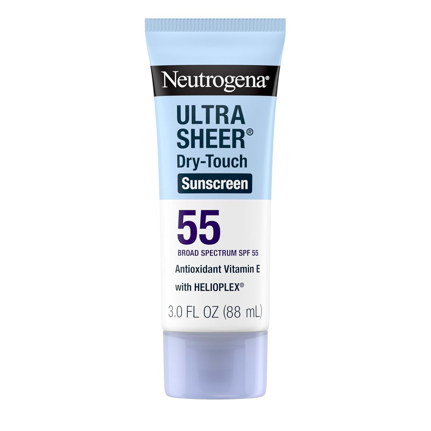 Neutrogena Ultra Sheer Dry-Touch Sunscreen SPF 55 for Face & Body, Lightweight Non Greasy Broad Spectrum UVA/UVB Protection, No White Cast, Water Resistant (80 Min) Travel Sunscreen Lotion, 3 fl oz