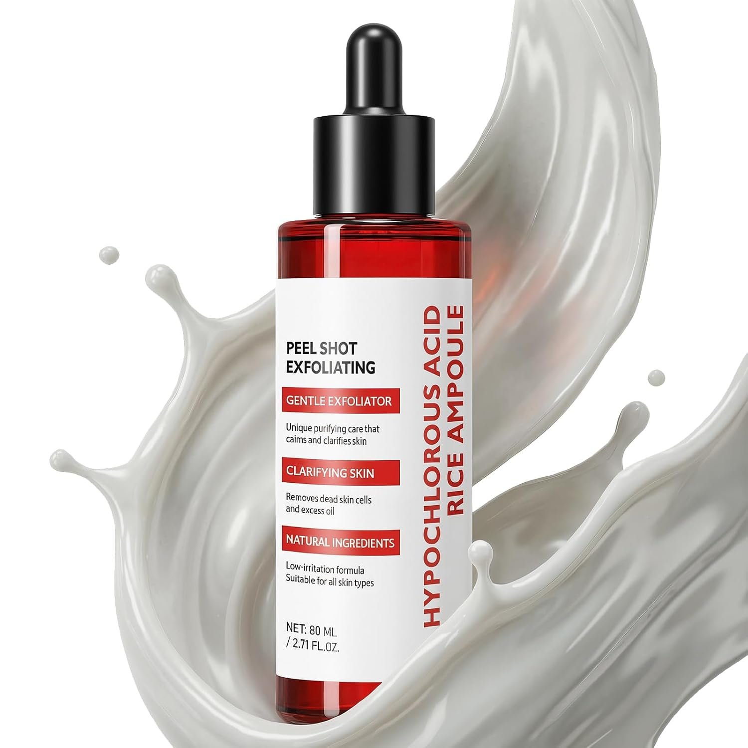 Hypochlorous Acid Rice Peel Shot | Gentle Exfoliating Serum for Pore Care, Blackheads & Sebum Control | Rice Extract & Panthenol Hydrating, Low-Irritation，Suitable for All Skin Types, 2.71 fl.oz