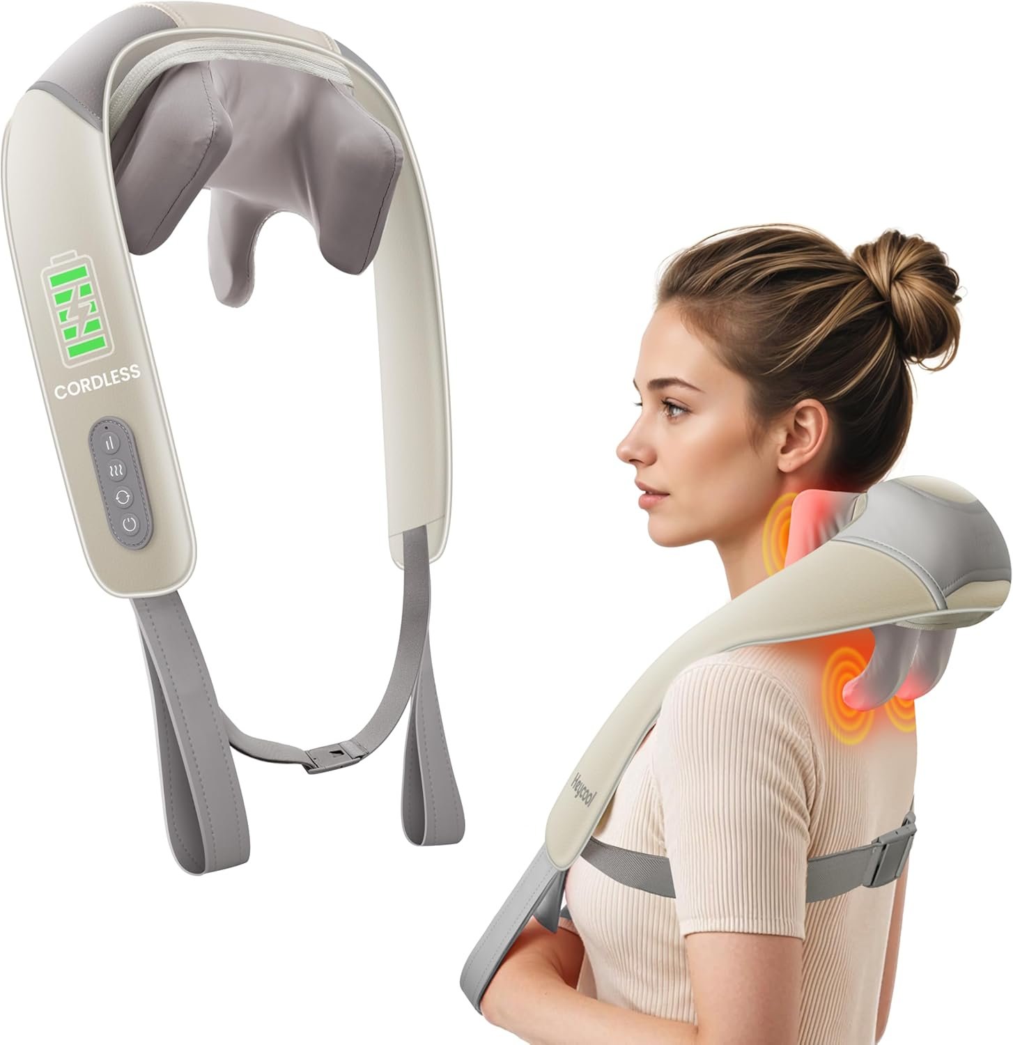 Heycool Fathers Day Dad Gifts, Cordless Neck Massager with Heat, FSA Eligible HSA 4D Deep Kneading Neck Shoulder Massager for Pain, Shiatsu Back Massager for Shoulder, Gifts for Mom Dad
