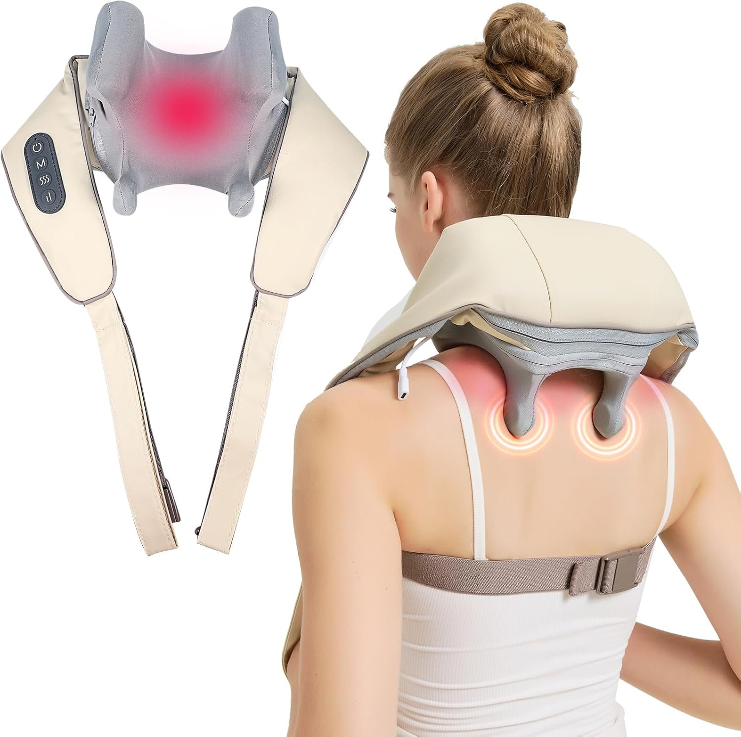 Neck Massager with Heating Function, Deep Kneading Neck & Shoulder Massager Pillow for Pain Relief, ee6639