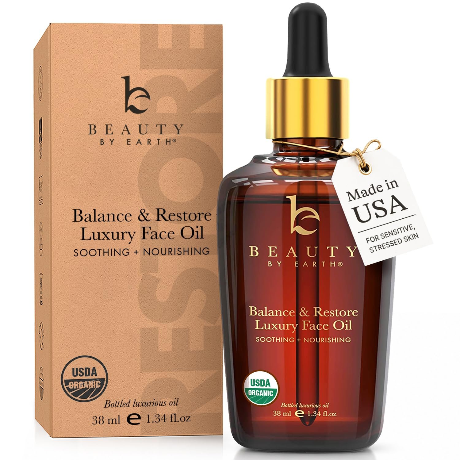 USDA Organic Face Oil – USA Made with Natural Ingredients, Anti Aging Formula for Acne-Prone & Oily Skin, Facial Oil with Vitamin E, Rosehip, Argan & Jojoba Oils for Sensitive Skin, Eczema & Rosacea