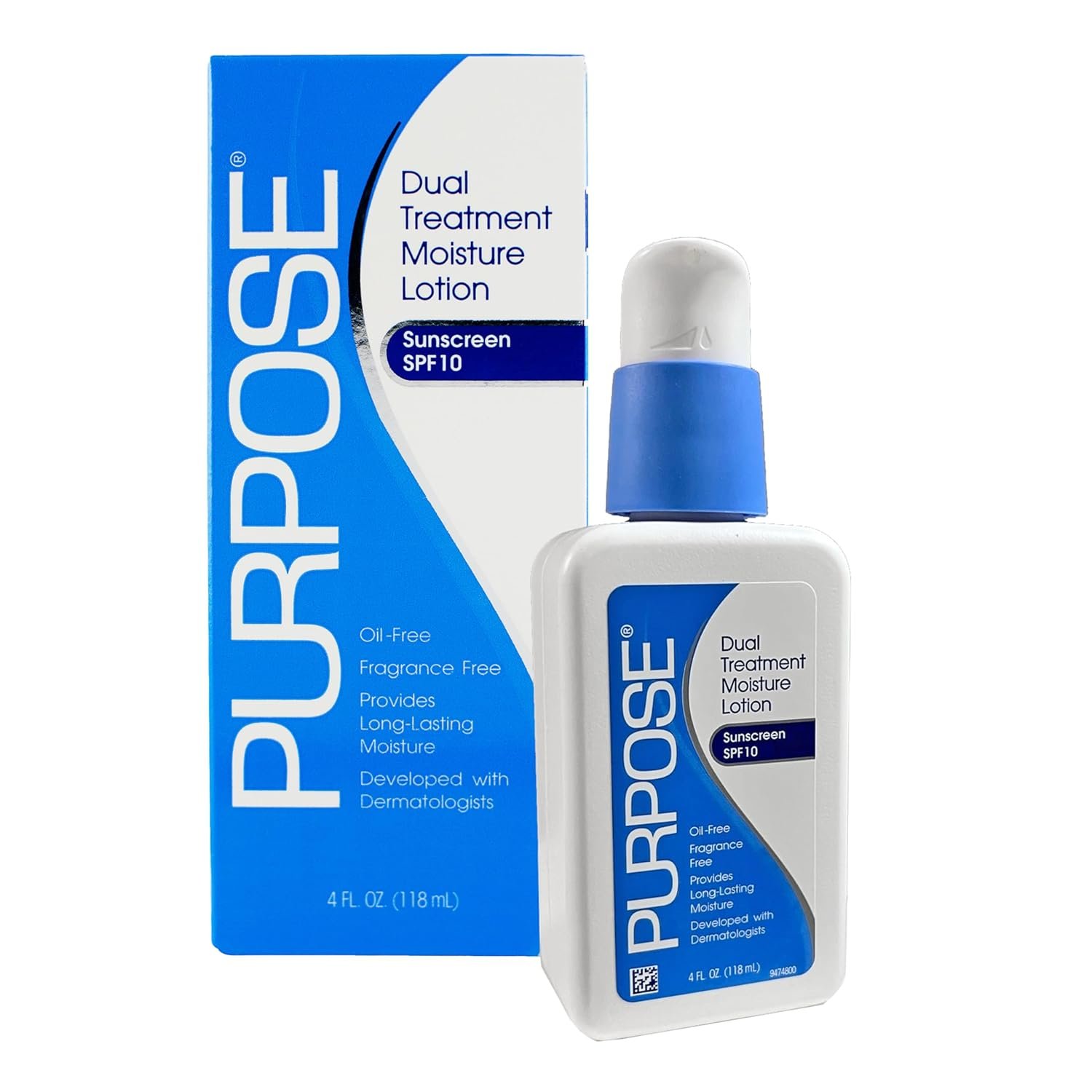Purpose Dual Treatment Moisture Lotion with SPF 10 – Oil-Free, Fragrance-Free Daily Moisturizer for Sensitive Skin – 4 Fluid Oz.