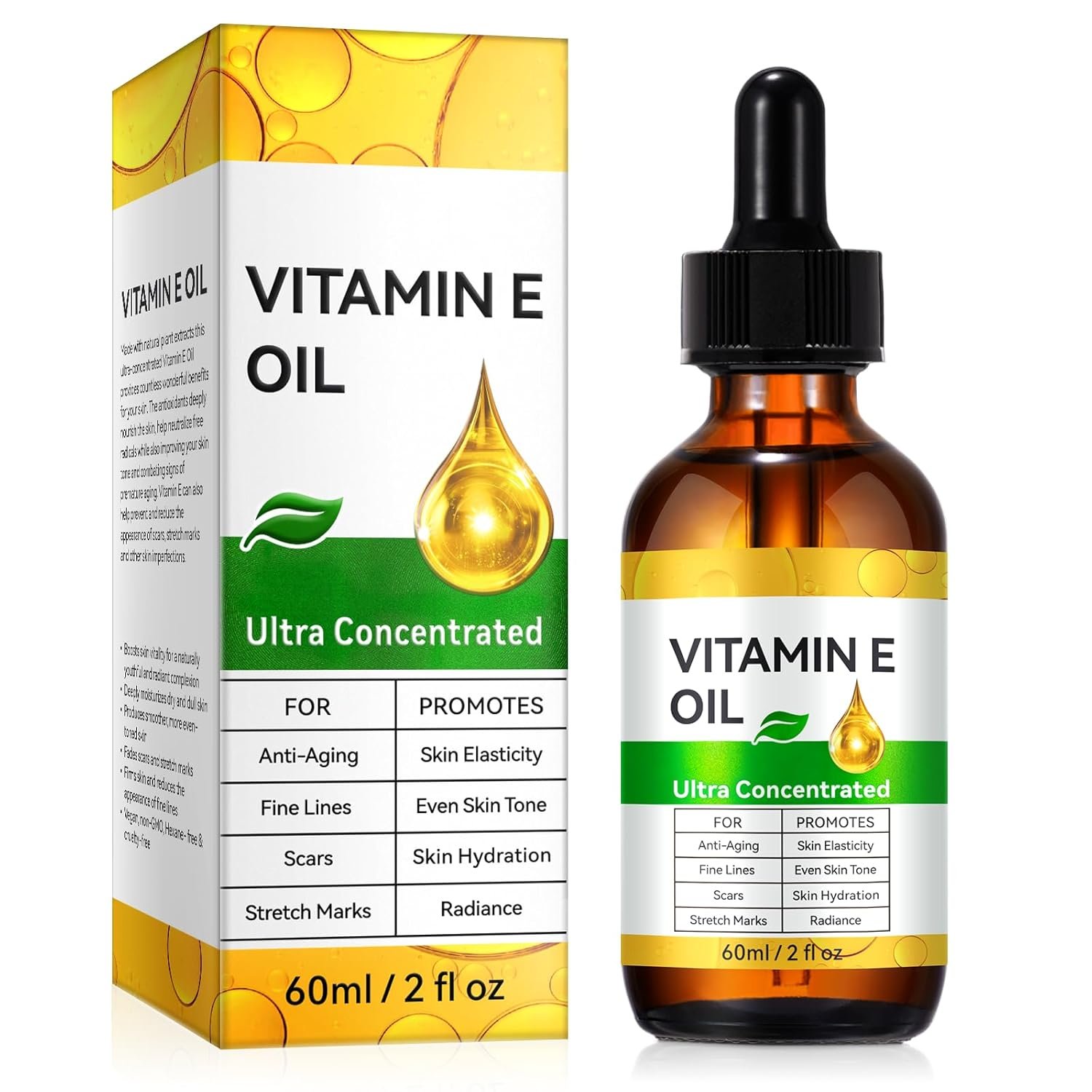 Vitamin E Oil for Skin, 2Fl Oz Pure Vitamin e Oil for Scars, Hair, Face and Scalp, Moisturizing Dry Skin, Reduces Winkles and Fine Lines, Perfect Bath and Body Oils