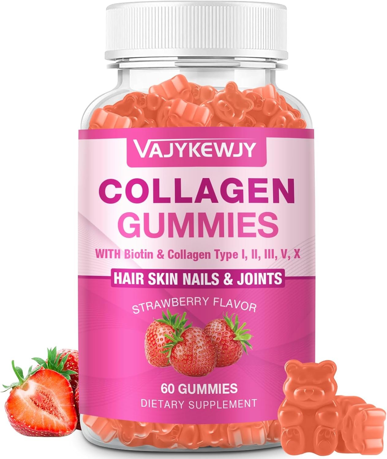 Vegan Collagen Gummies for Women & Men – with Biotin, Vitamin C, & Zinc for Skin Radiance, Hair Growth, Strong Nails, & Joint Support, 60 Count