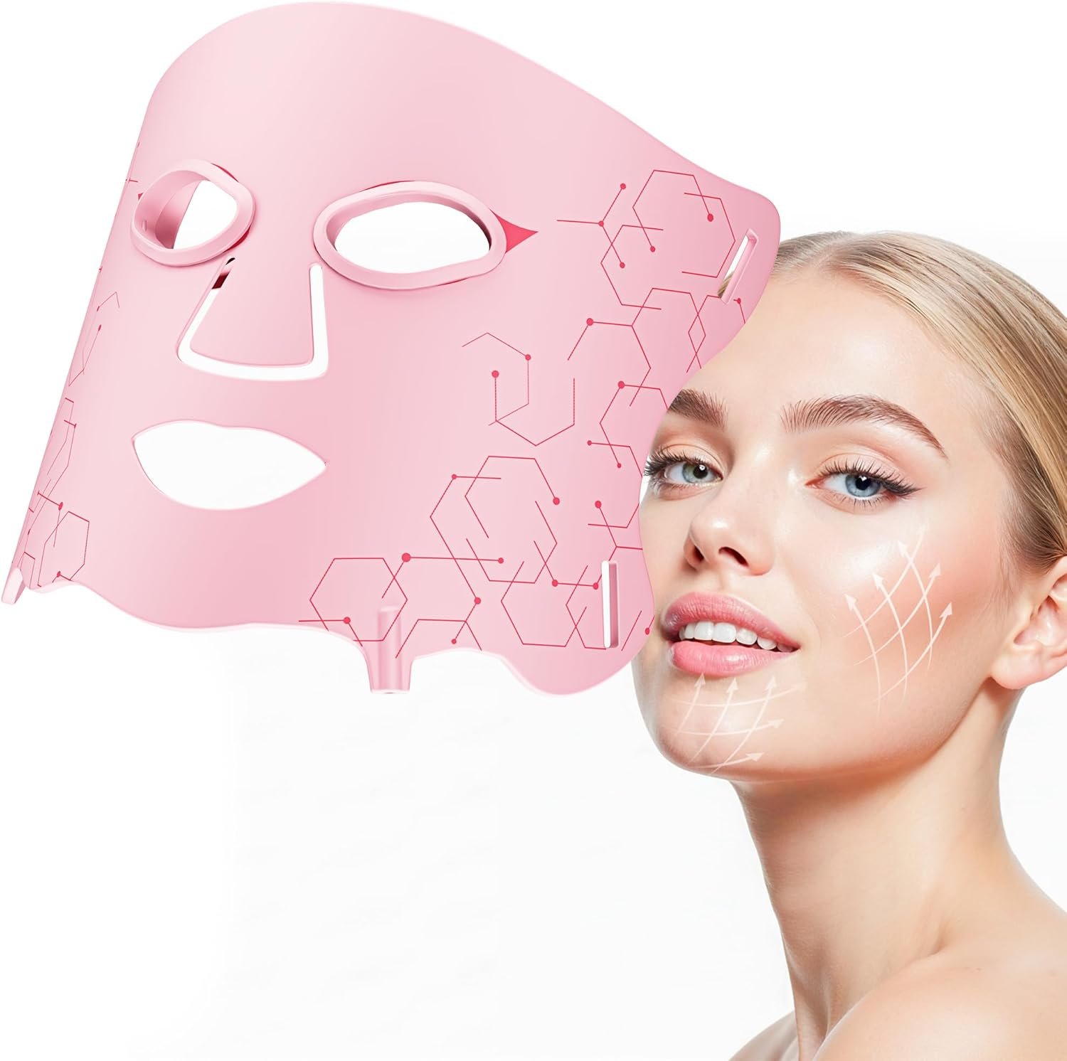 LED Light Therapy mask (E106A) for Face, LED Light Therapy Mask with Adjustable Brightness and Timer, Soft Silicone Red Light Therapy Mask for Home & Travel, Pink