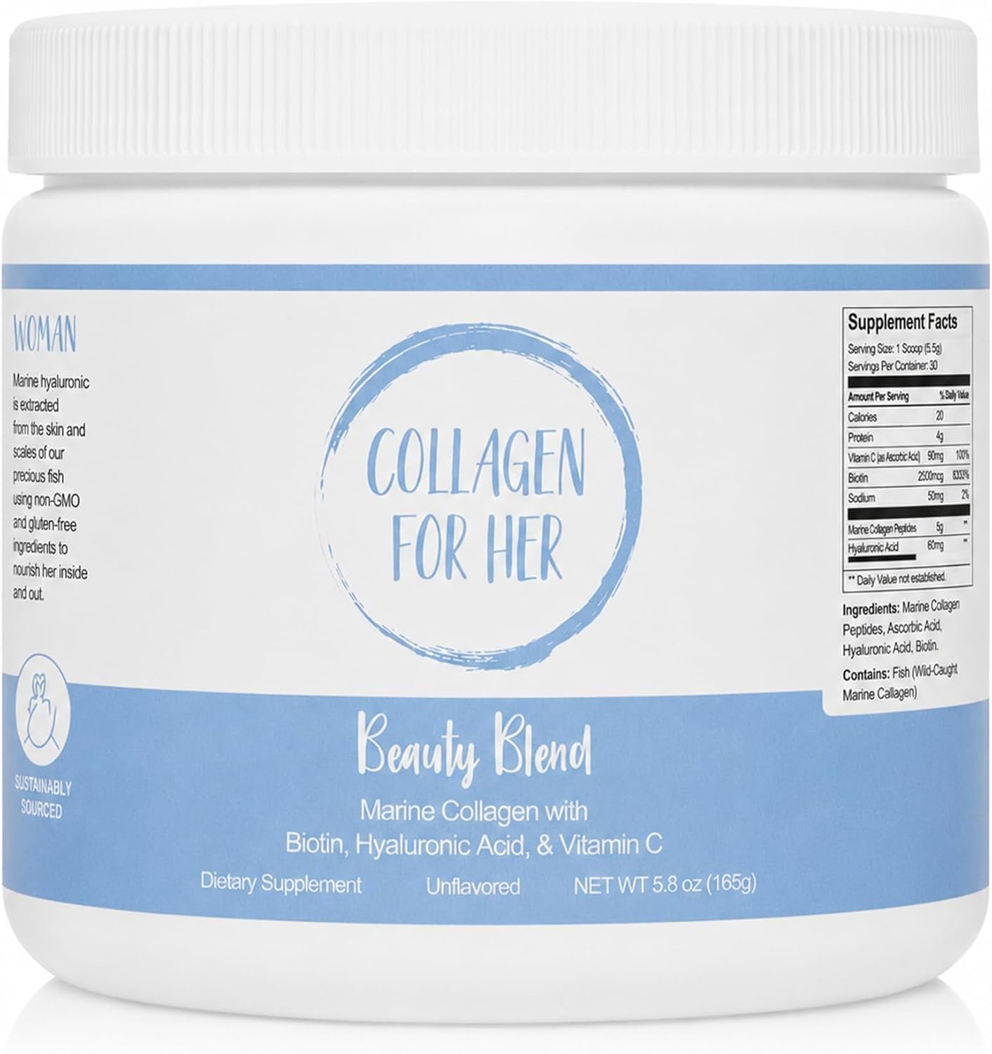 Collagen For Her – Marine Collagen Beauty Blend – Hydrolyzed Collagen Protein Powder, Hyaluronic Acid, Biotin, Vitamin C | Hair, Skin, Nail Supplement for Women (30 Servings)