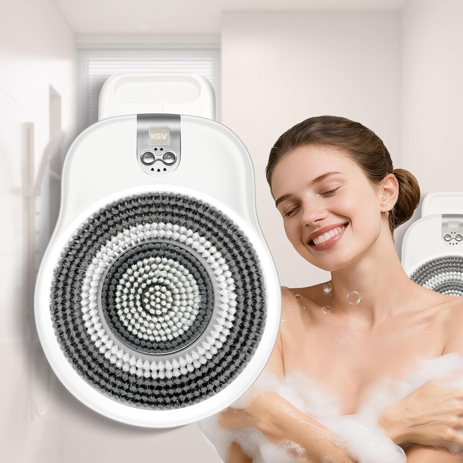 Electric Shower Brush for Body -Wall Mounted Back Scrubber for Shower – Exfoliating Soft Bristles, Hands-Free Wall-Mounted Design, Back Scrubber for Shower, Perfect for Men and Women, Easy to Install