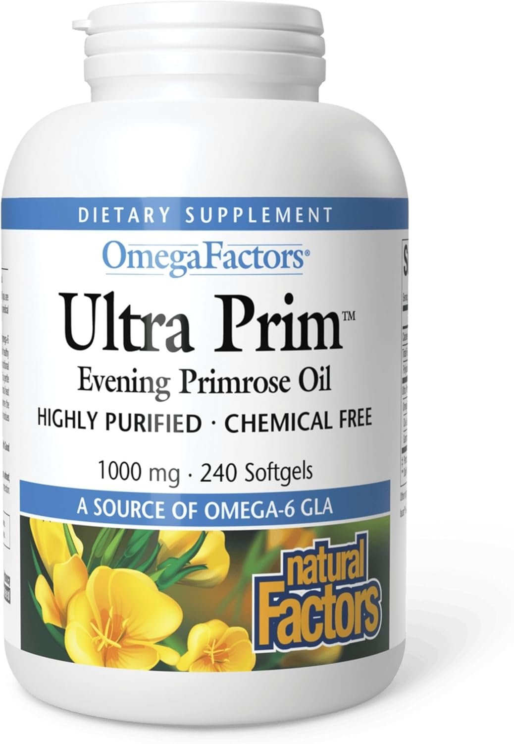 Omega Factors by Natural Factors, Ultra Prim Evening Primrose Oil, Promotes Women’s and Immune Health with Omega-6 GLA, 240 softgels (240 servings)
