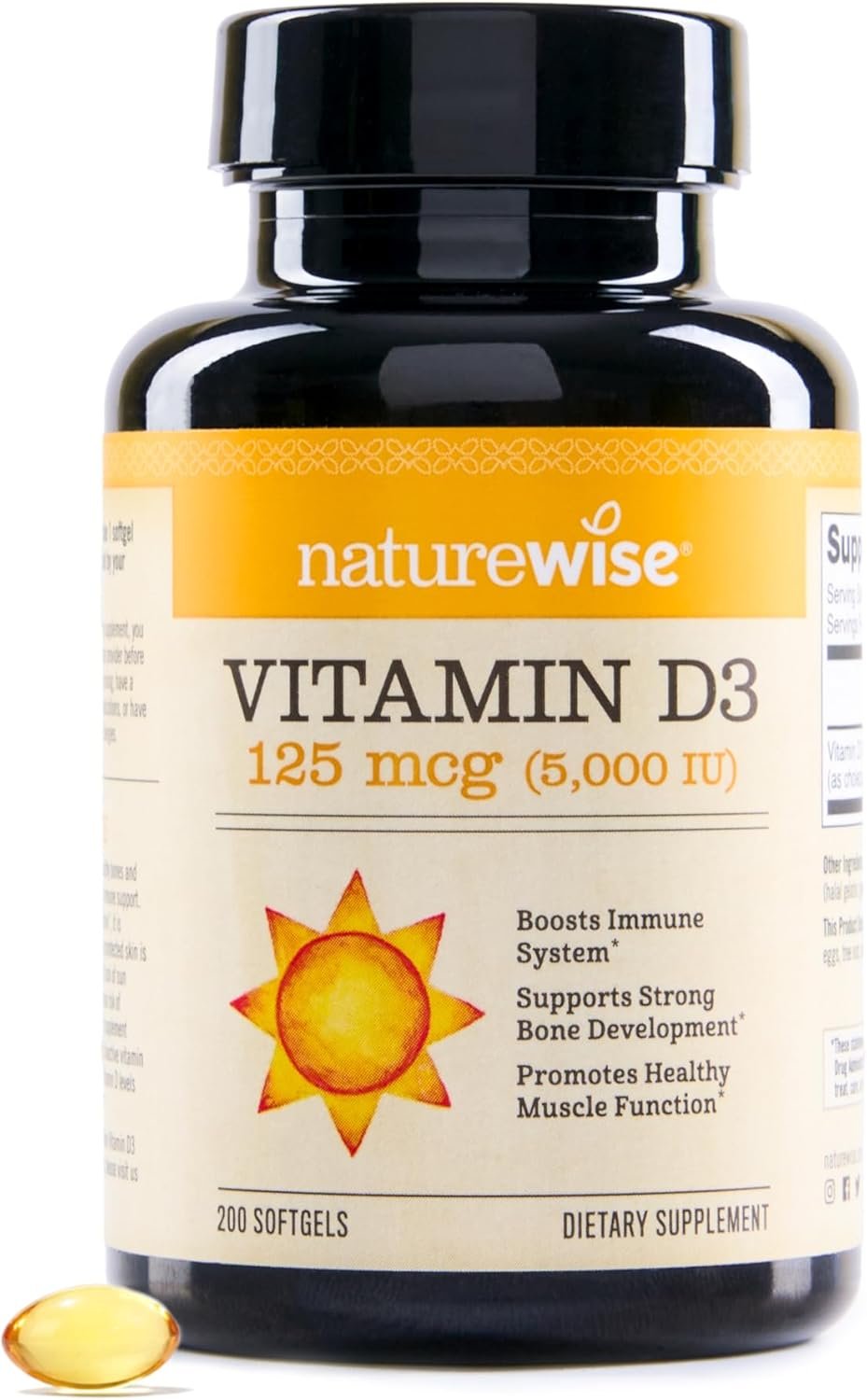 NatureWise Vitamin D3 5000iu (125 mcg) 200-Day Supply for Immune Support, Healthy Muscle Function, and Bone Health, Gluten Free in Organic Extra Virgin Olive Oil, (Mini Softgel), 200 Count