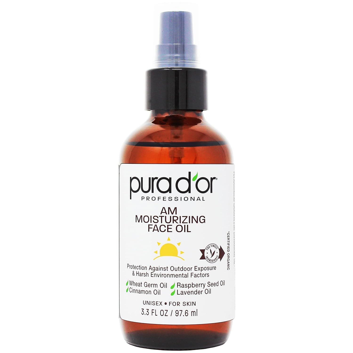 PURA D’OR 3.3 Oz ORGANIC AM Moisturizing Face Oil – Morning Glow Hydrating Skincare -Lightweight Moisturizer for Glowing Skin – All Natural, Vegan, Paraben-Free – Women & Men, Ayurvedic Skin Care