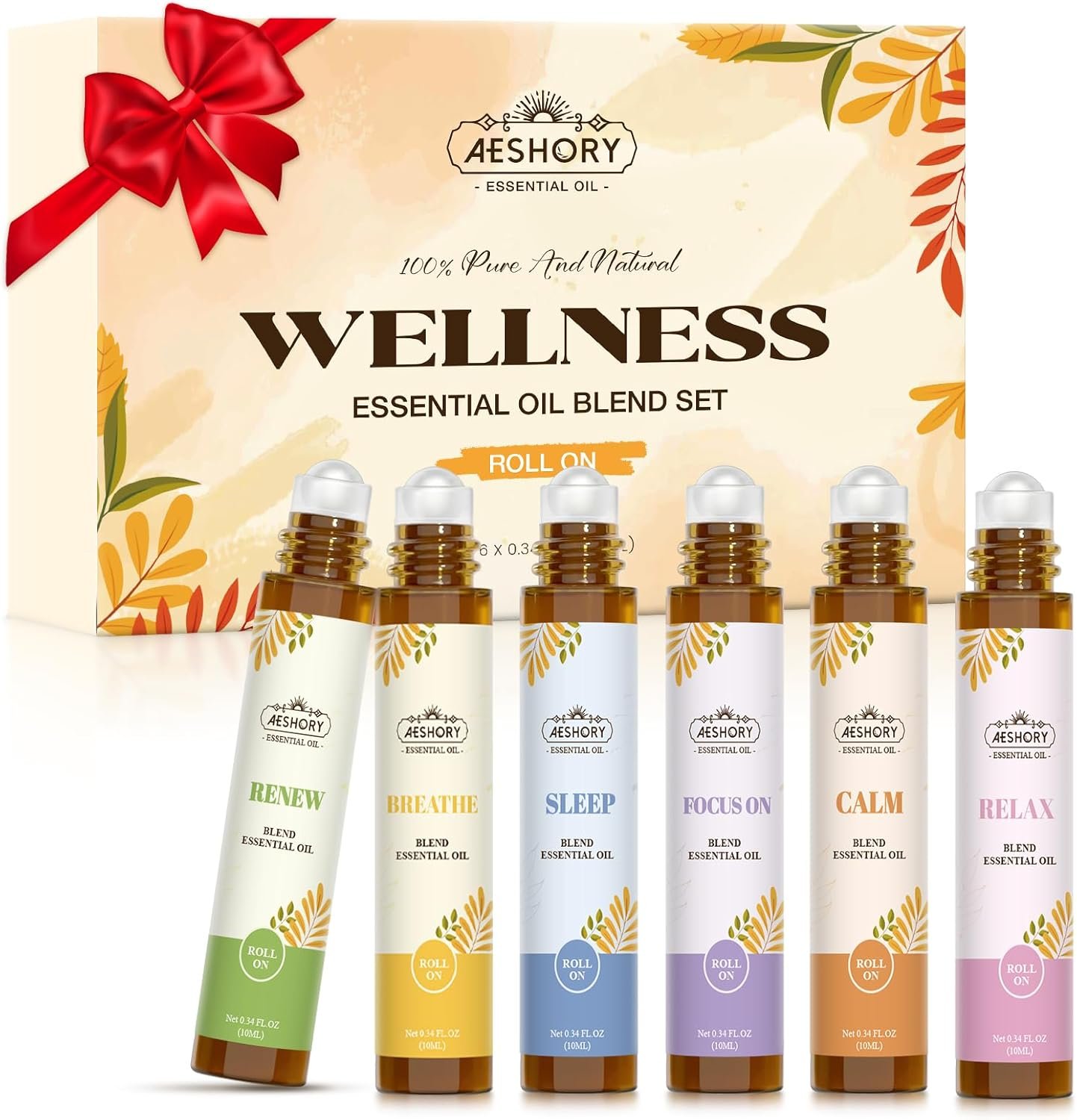 Essential Oils Roll On Set,Gifts for Father & Husband (Calm, Relax, Breathe, Focus on, Sleep, Renew), Natural Aromatherapy Oil Blend Kit with Roller Ball for Massage, Body Skin Care, Relaxation Gift