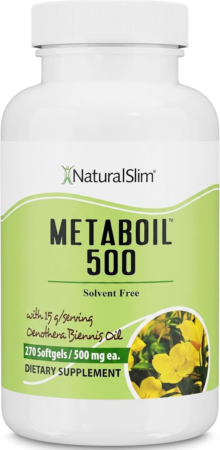 NaturalSlim Metaboil 500 Metabolism, Skin, Hair & Nails Support Evening Primrose Oil with GLA Omega 6, Cold Pressed Oil, Women Supplements 500 mg Softgels Capsules 270 Count