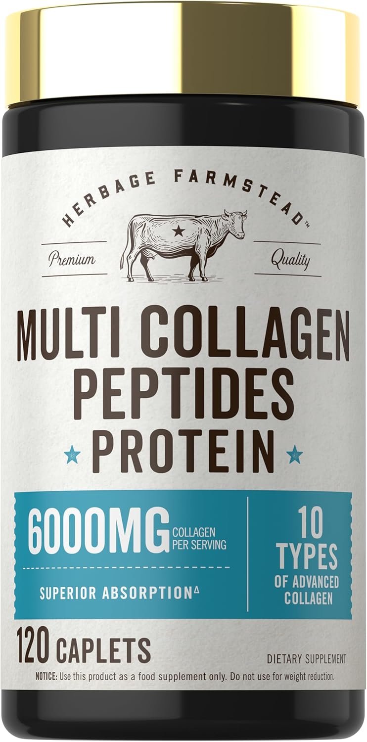 Carlyle Multi Collagen Peptides 6000mg | 120 Caplets | 10 Types of Advanced Collagen with Protein | Non-GMO, Gluten Free Supplement | by Herbage Farmstead
