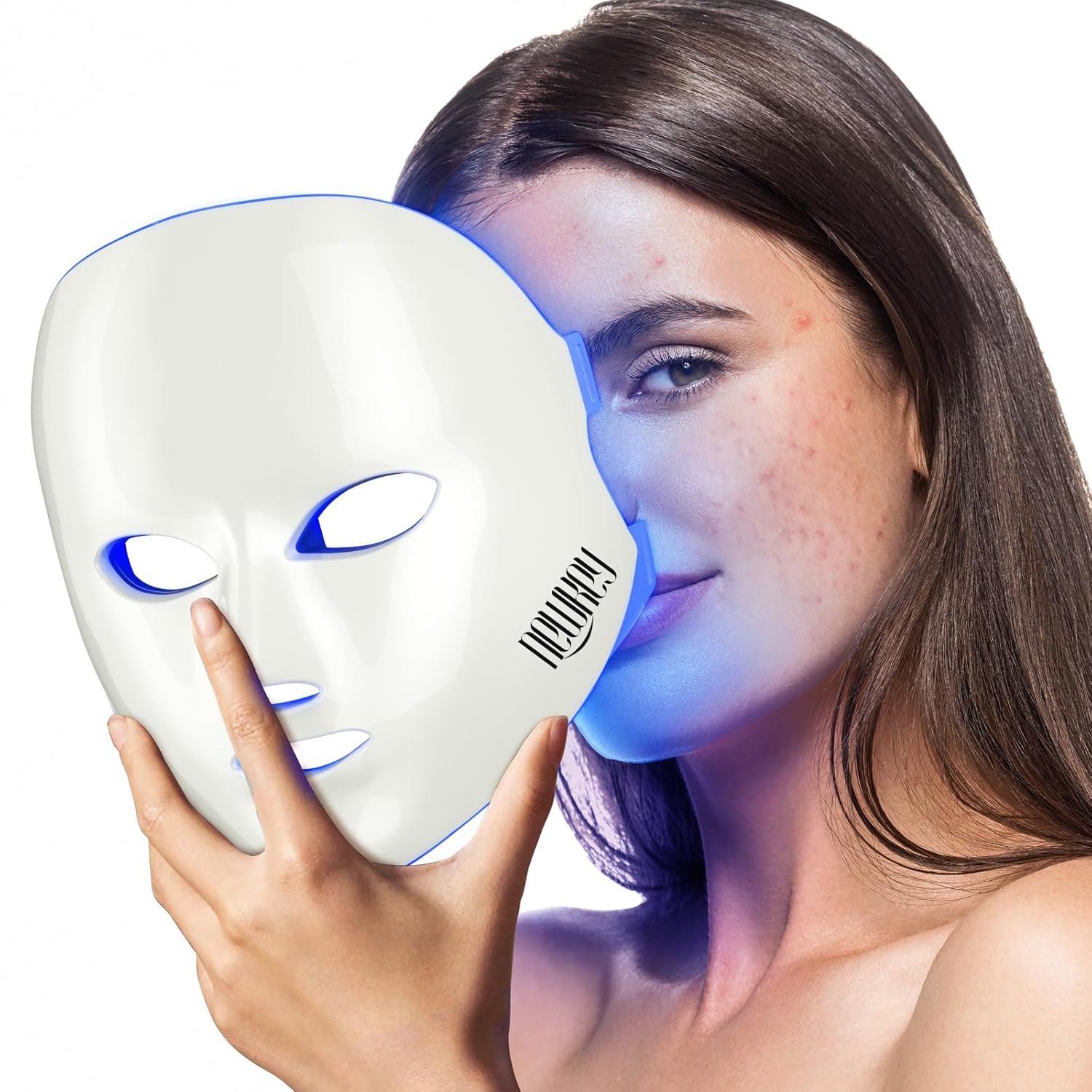 NEWKEY Blue Light Therapy Mask for Acne, Red Light 660nm & Blue Light 465nm Anti Acne for Full Face Blemishes, Redness, Post-Acne Scars & Rosacea, for All Skin Types,10-Min Treatment, Plug-in