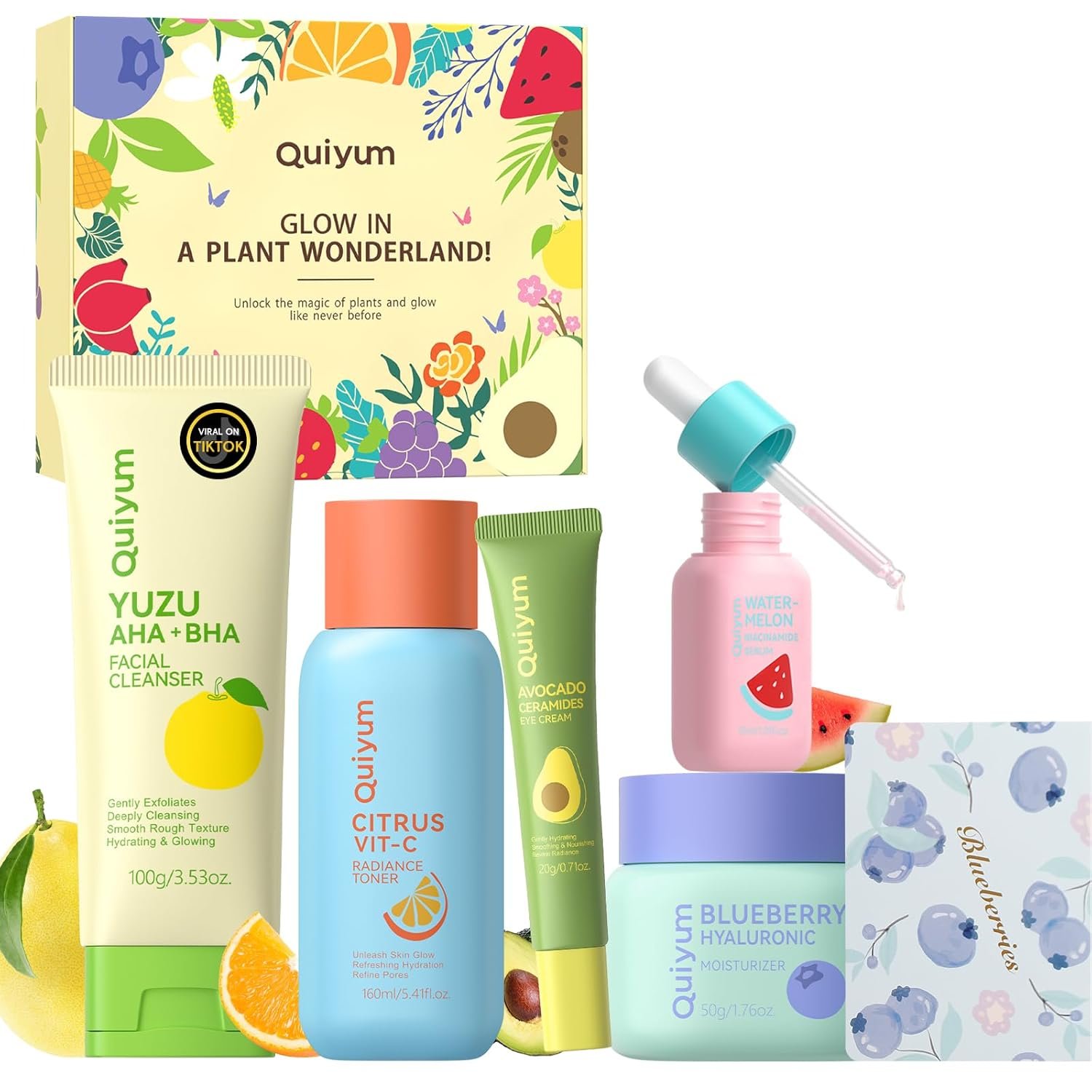 QUIYUM Fruit Skin Care Set, 5 Pcs Daily Routine Beauty for Teens Girls – Gentle Clean, Smooth, Glow, Moisturize, Facial Skincare Set for Women, for Mother’s Day Birthday, Stocking Stuffers
