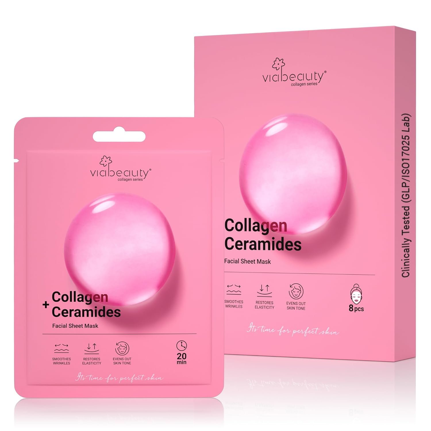 VIABEAUTY 8 Pack of Collagen Face Mask with Ceramides – Rejuvenating Facial Sheet Mask, Reduce Wrinkles & Fine Lines – Face Masks Skincare Moisturizing Collagen Mask for All Skin Types