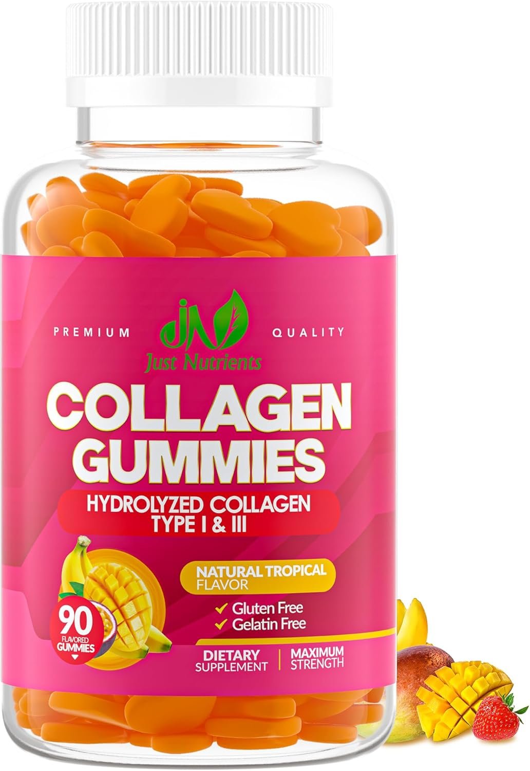 Collagen Gummies for Women & Men (90 Count) – Premium Hydrolyzed Collagen Type I & III for Hair, Skin & Nails Support – Great Tasting Tropical Flavor, Gluten-Free, Non-GMO – 90 Gummies (45 Servings)