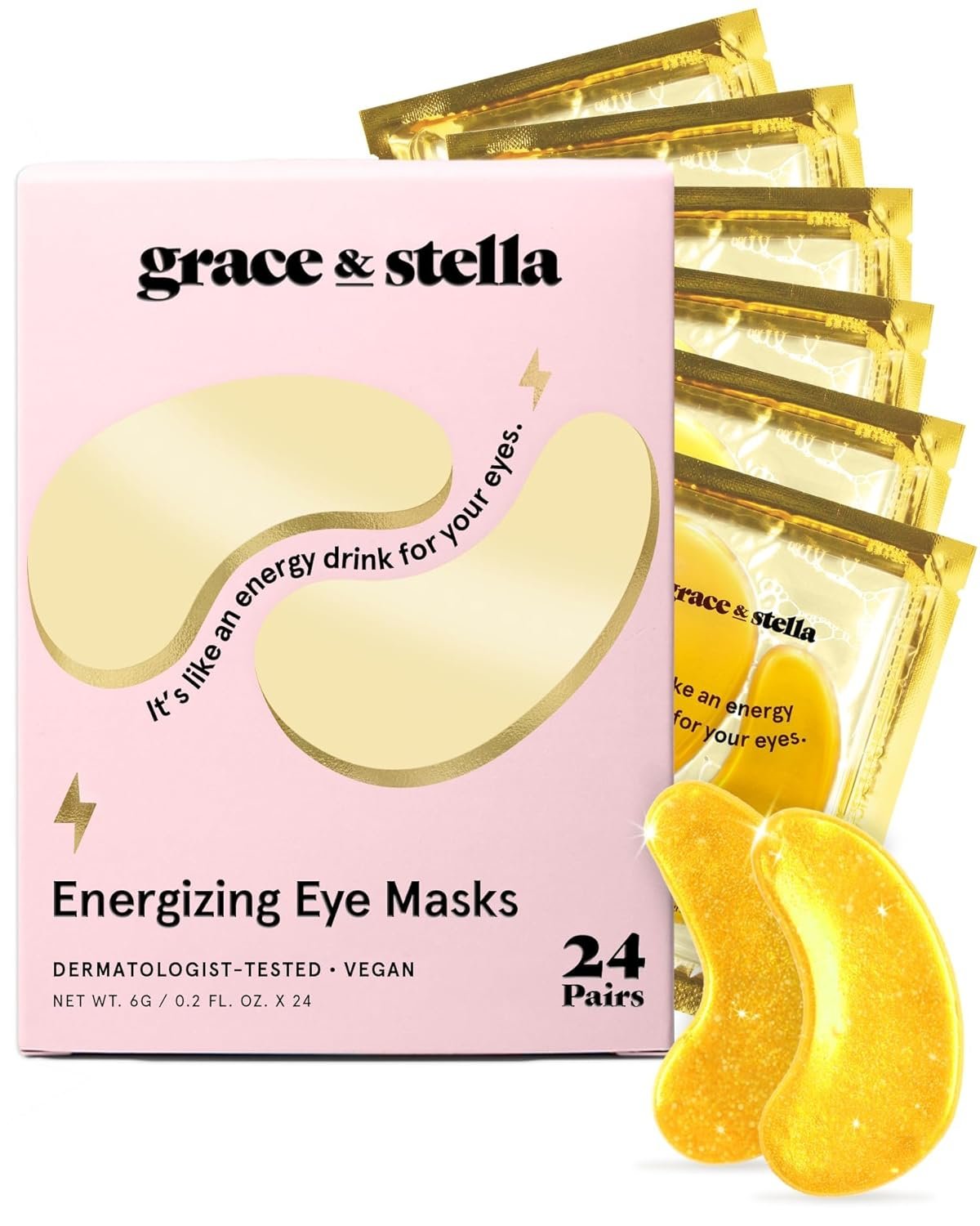 Grace & Stella Under Eye Mask for Dark Circles, Puffy Eyes, Undereye Bags, Wrinkles – Gel Under Eye Patches – Vegan (24 Pairs, Gold)