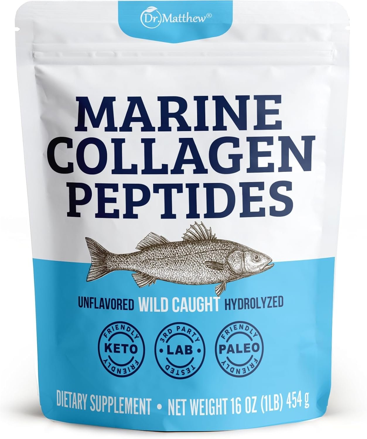 Dr. Matthew Marine Collagen Peptides Powder from Hydrolyzed Wild Caught Fish Protein – Hair & Beauty Supplements for Women & Men