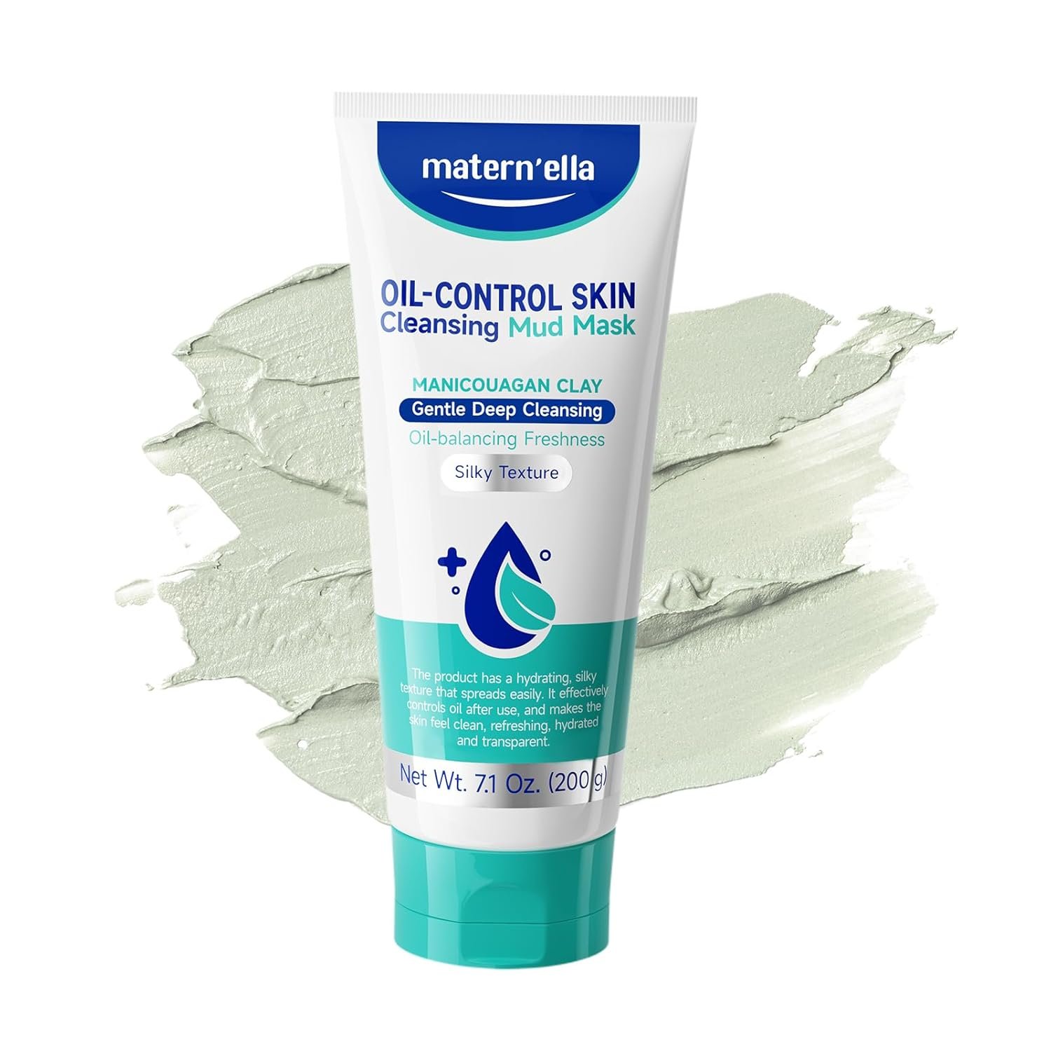 MATERN’ELLA Clay Mask | Pore Purifying Oil-Control Manicouagan Clay Formula with Plant Extract for Blackheads, Oily & Dull Skin Mud Facial Treatment for Women & Men 7.1 Oz.