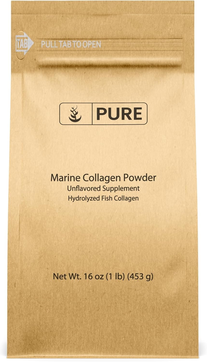 Pure Original Ingredients Marine Collagen Powder (1 lb) Natural & Unflavored, Protein Peptides, Resealable Bag