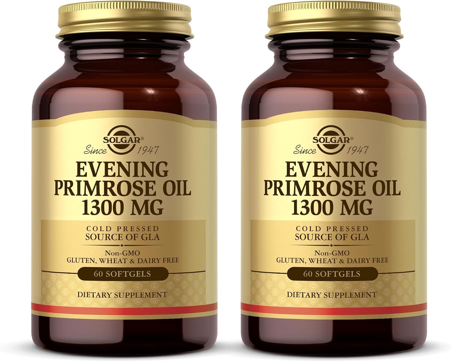 Solgar Evening Primrose Oil 1300 mg, 60 Softgels (Pack of 2) – Promotes Healthy Skin – Nutritional Support for Women – Non-GMO, Gluten Free, Dairy Free – 120 Total Servings