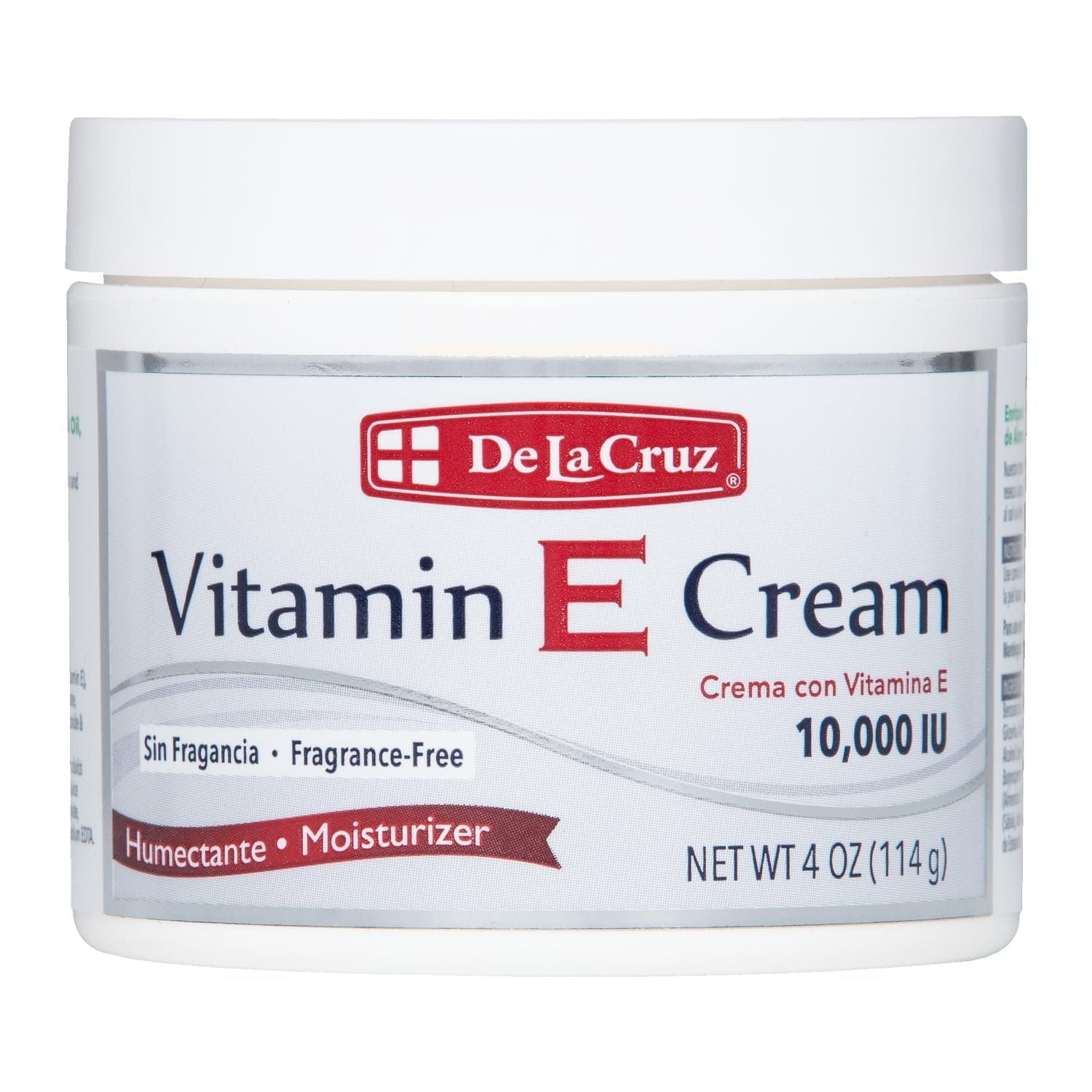 De La Cruz Vitamin E Cream FRAGRANCE FREE Moisturizer for Face and Neck – Moisturizing Skin Care for All Skin Types – Made in USA, 4 oz.