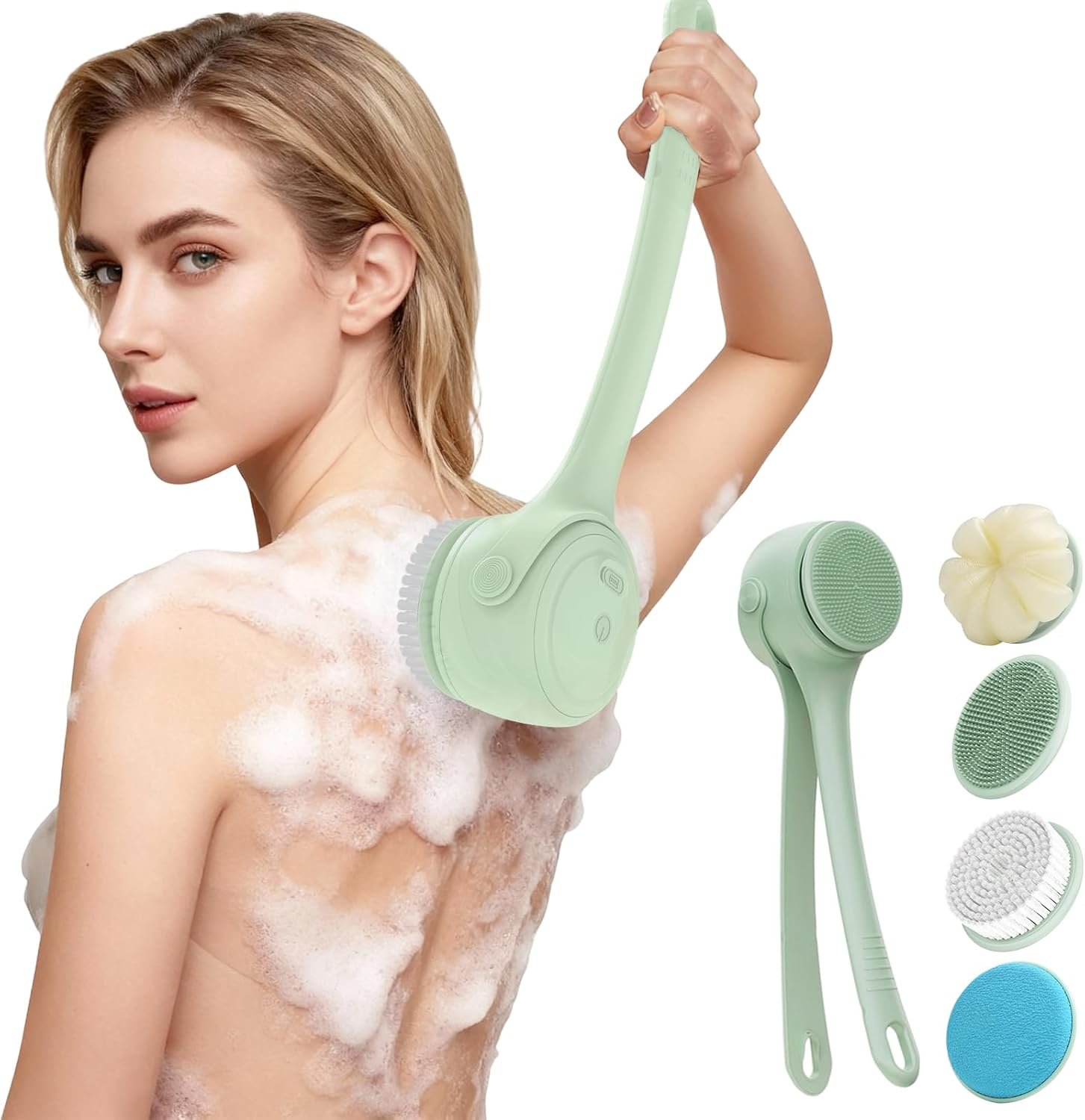 Electric Back Scrubber for Shower – Waterproof Rechargeable Exfoliating Brush for Deep Cleansing, Soft Bristles for Sensitive Skin, Dry/Wet Use for Back, Arms & Legs