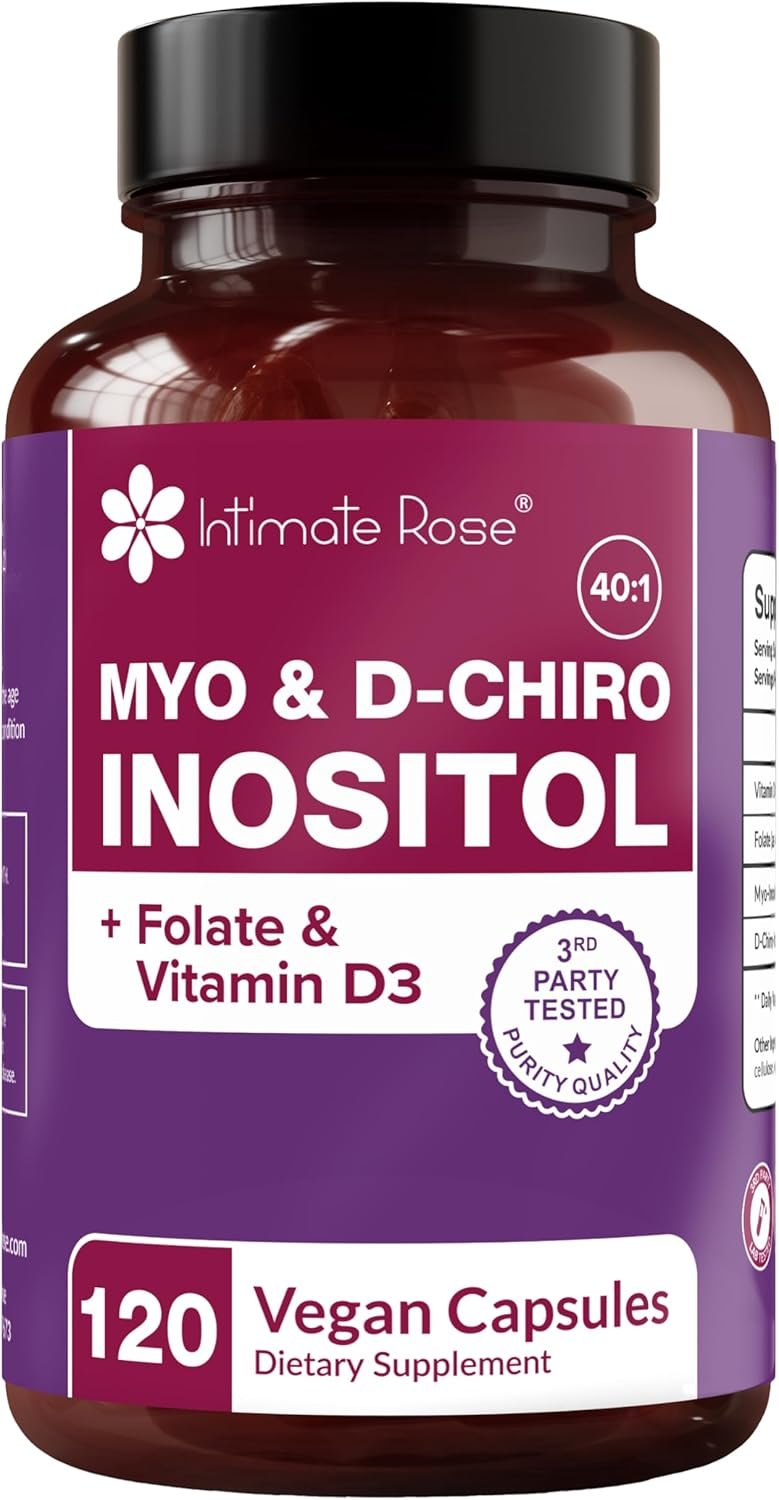 Intimate Rose Myo-Inositol & D-Chiro Inositol Supplement with Folate and Vitamin D – Support Hormonal Balance, Regular Cycles and Ovarian Health – 30-Day Supply – 40:1 Ratio Capsules