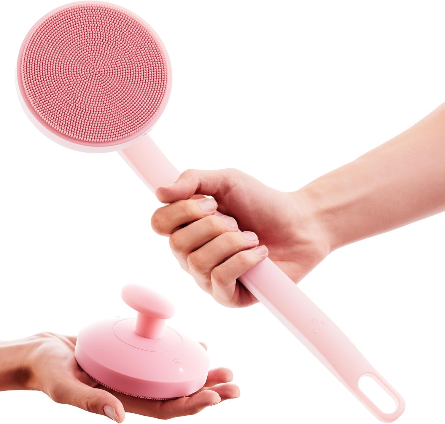 Aura Body Clean Pro⁺ – Silicone Electric Body Scrubber for Acne, Ingrown Hair & KP – IPX7 Waterproof, Rechargeable Exfoliating Shower Brush with Handle. Freeform Grip, & 7000+ Sonic Vibration – Rose