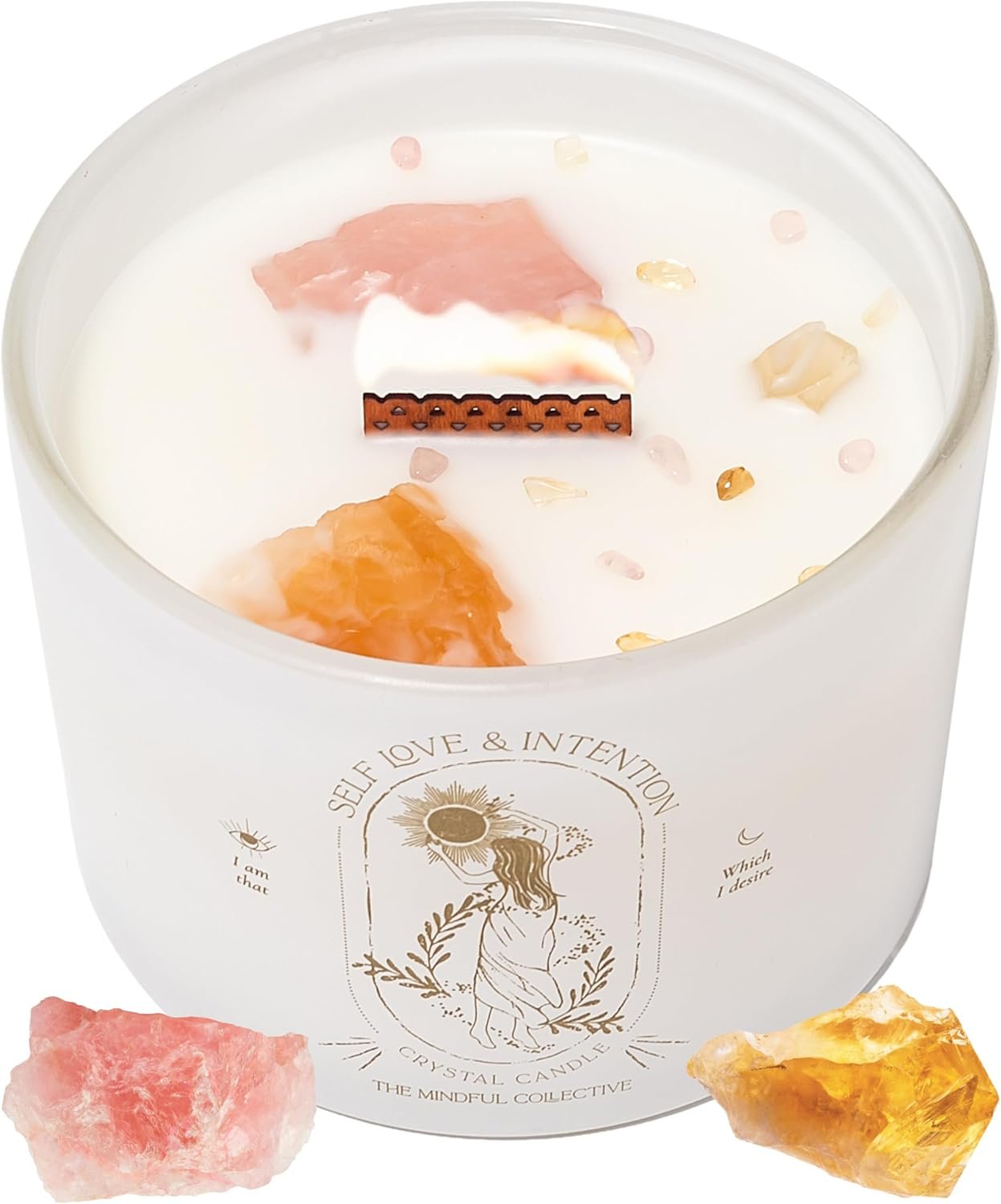 Large Crystal Candles for Women – 12oz Soy Wood Wick Candles that Crackle. Scented, Non-Toxic, Luxury Aromatherapy. Unique Meditation Spiritual Gifts for Women