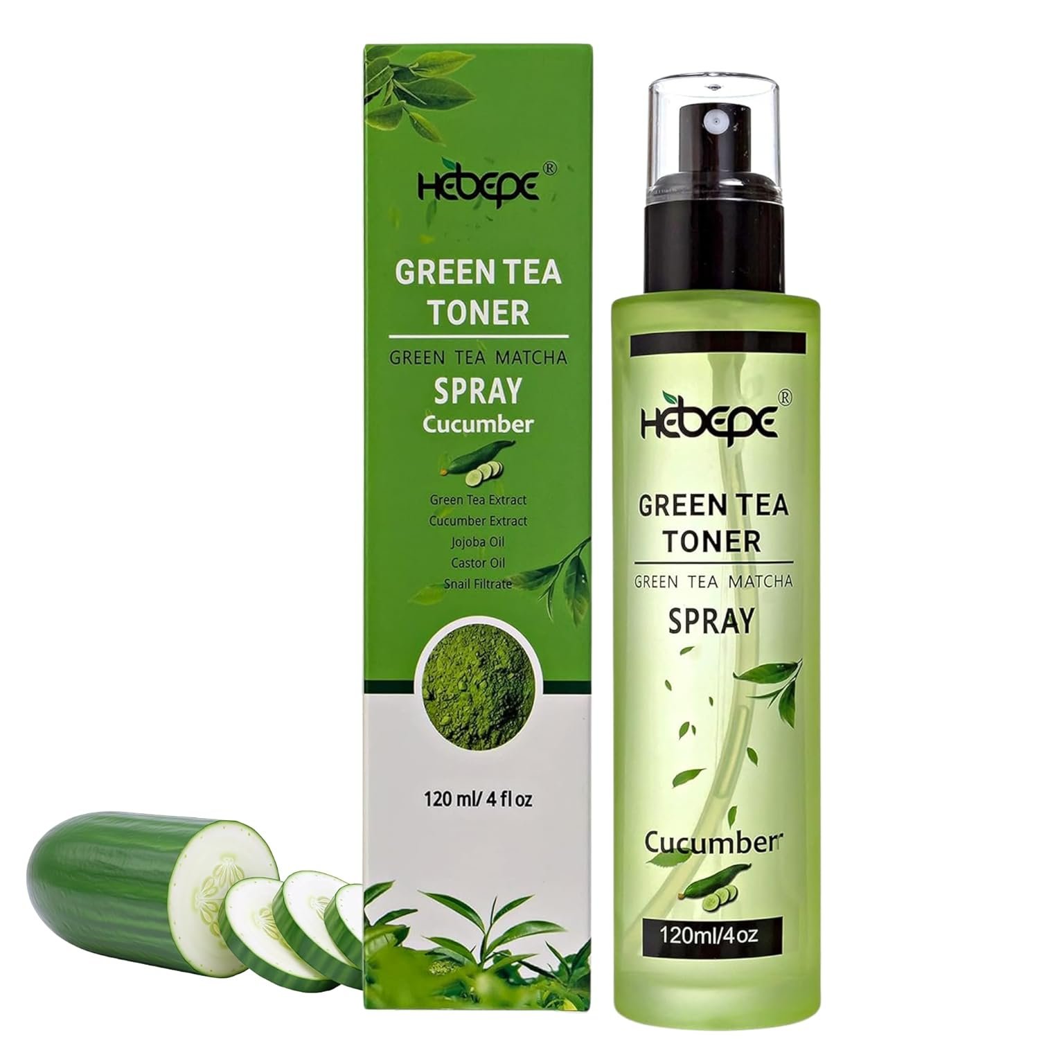 Green Tea Face Mist with Cucumber, Matcha Facial Toner Spray Hyaluronic Acid for All Skin, Hydrating Soothing Reduces Redness Cooling After-Sun for Women Men, Alcohol-Free