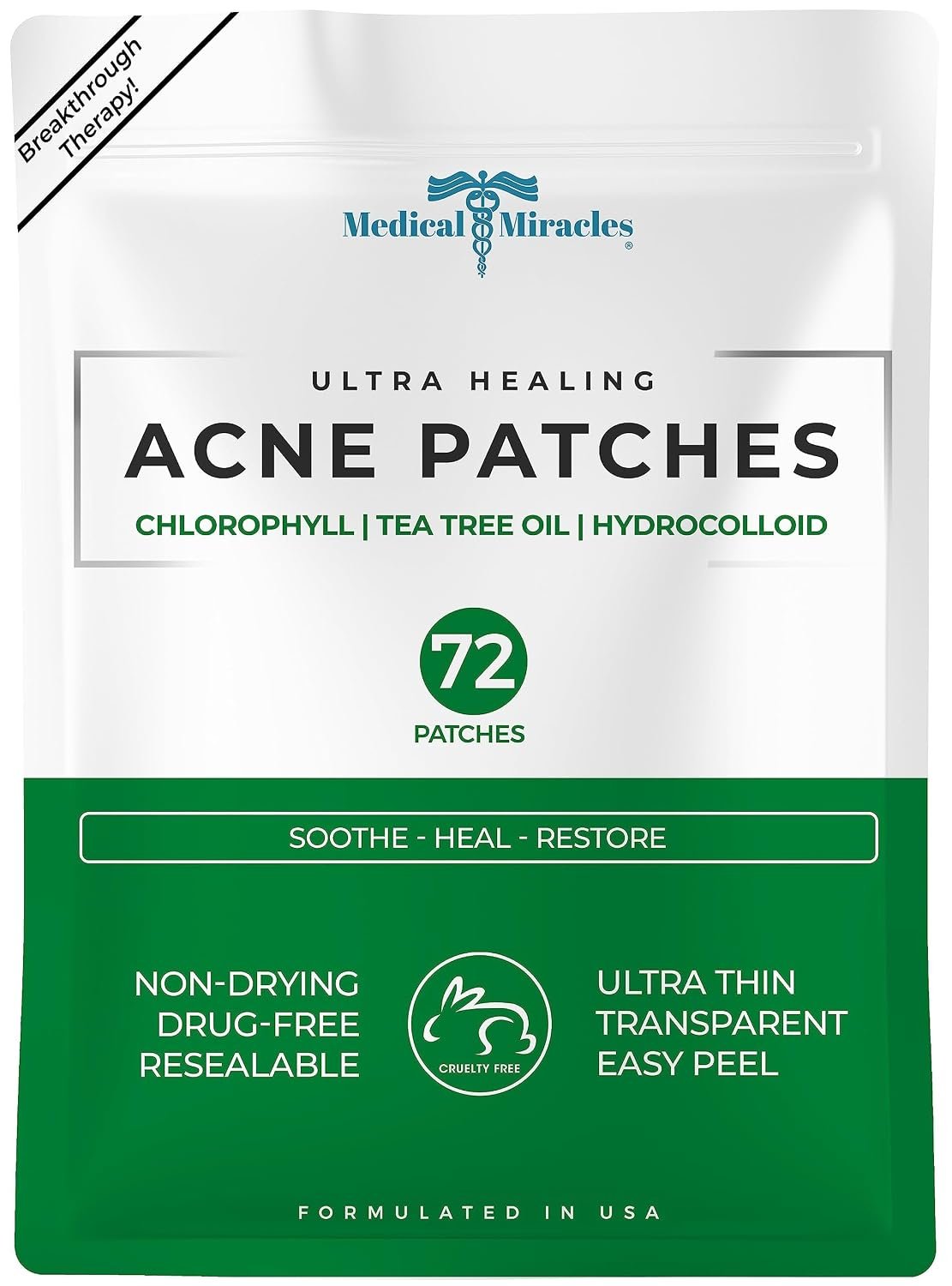 Medical Miracles|NEW – Acne Patches – Chlorophyll, Tea Tree Oil, Hydrocolloid (Pack of 72).