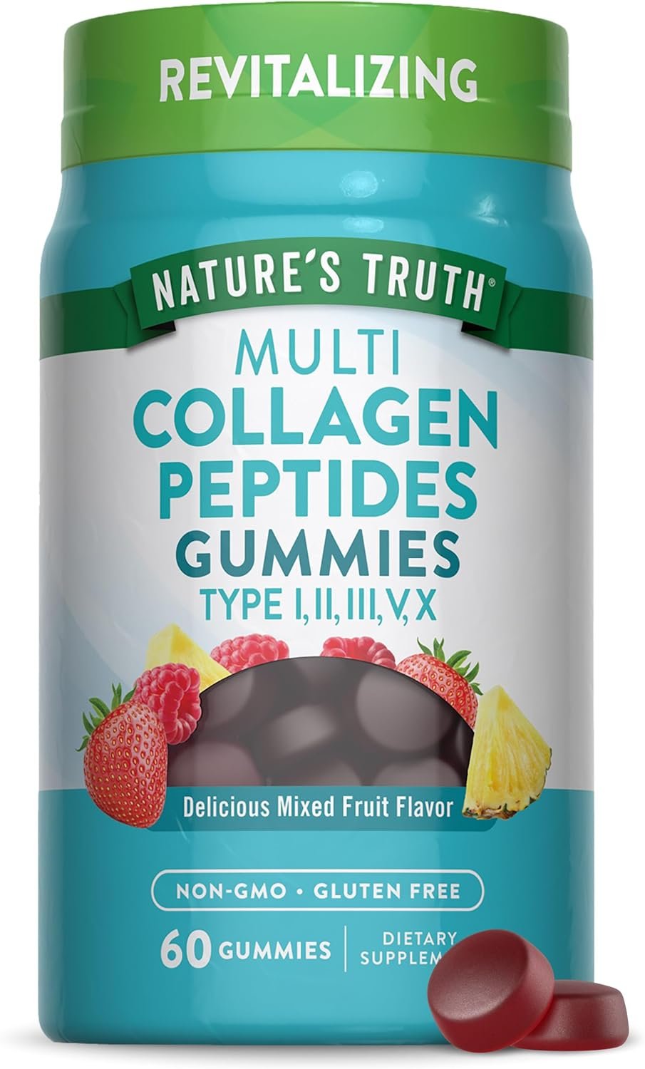 Nature’s Truth Multi Collagen Gummies | Type I, II, III, V, X | 60 Count | Non-GMO & Gluten Free Complex Supplement | Mixed Fruit Flavor