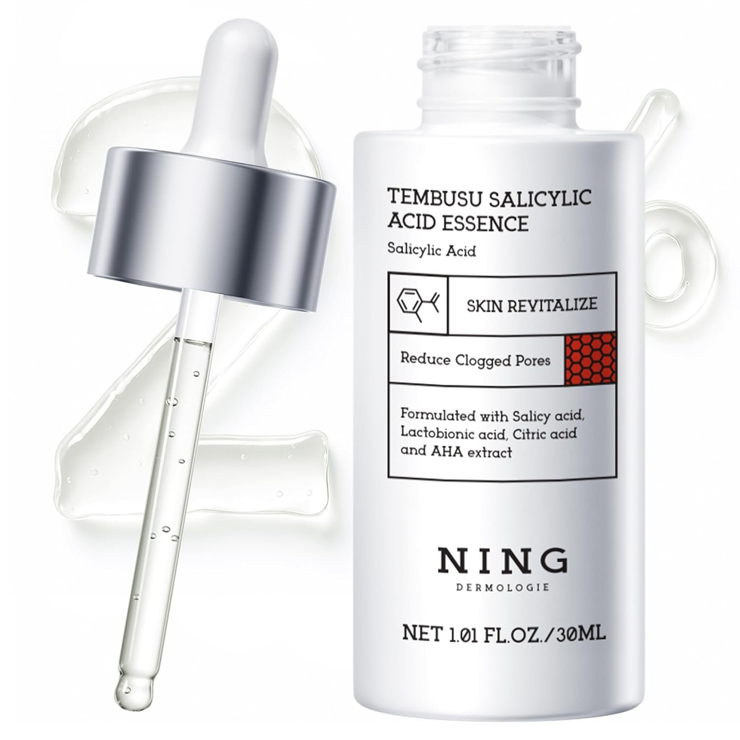 NING DERMOLOGIE Salicylic Acid 2% Serum: Pore Minimizer & Acne Treatment for Face with AHA PHA Tranexamic Acid Niacinamide & Tembusu Extract | Exfoliant for Acne & Blemish Skin | Oil Control | 1 FL OZ