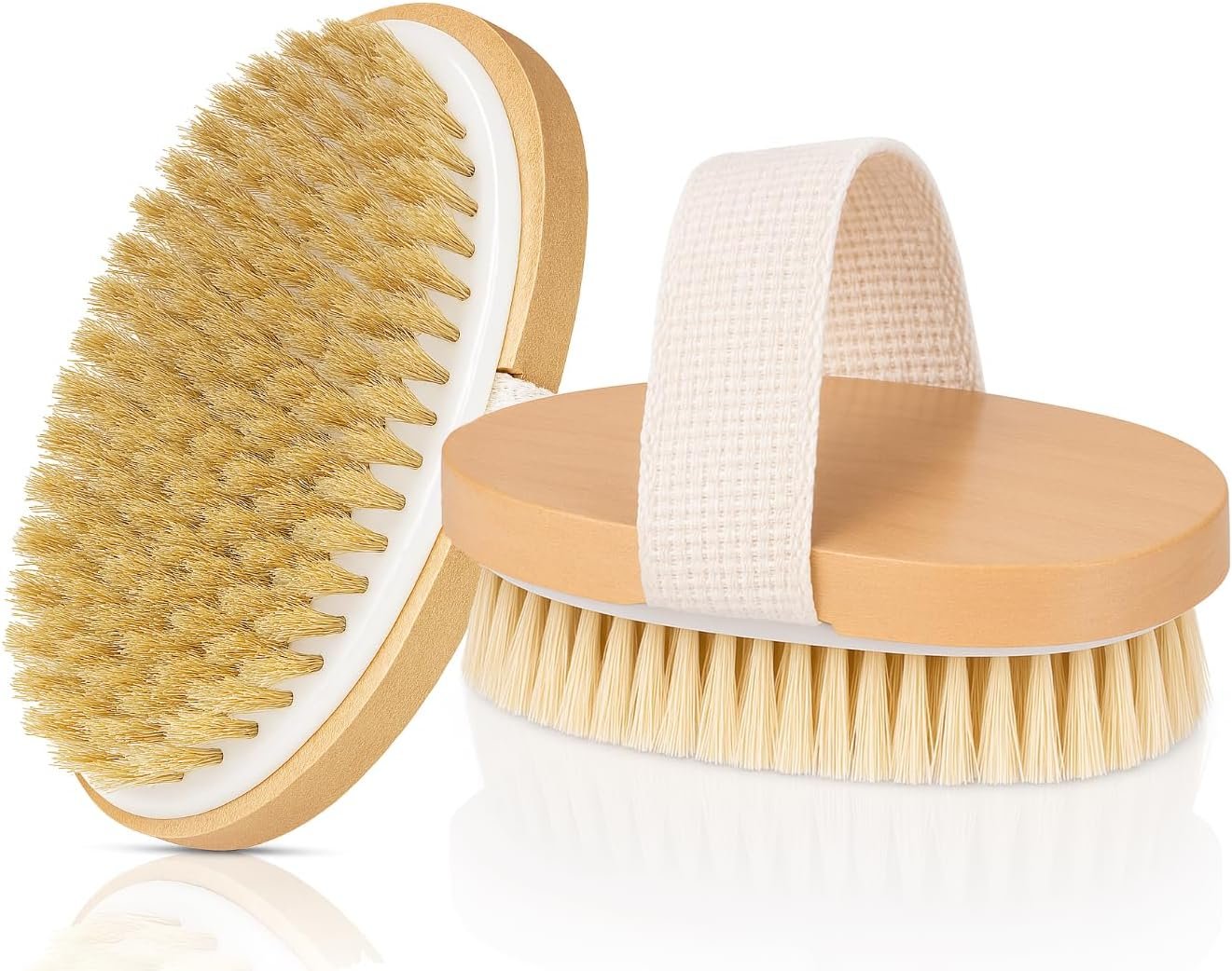 OPAZ 2-Pack Dry Body Brush – Natural Boar Bristles, Ergonomic Cotton Strap – Smoothes Skin, Reduces Cellulite, Boosts Circulation & Lymphatic Drainage – Eco-Friendly Wooden Scrub