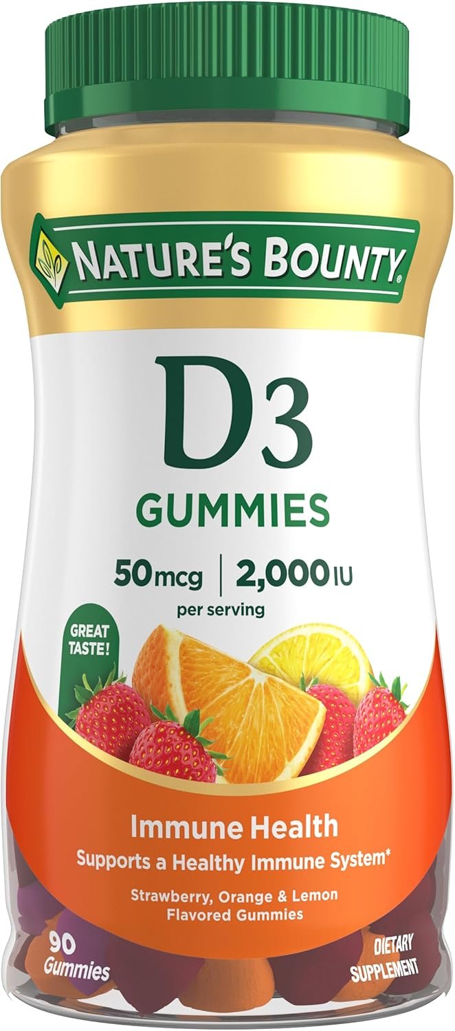 Nature’s Bounty Vitamin D3 Gummies, Vitamin Supplement, Supports Immune Health, 50mcg, 2000IU, Mixed Fruit Flavor, 90 Gummies