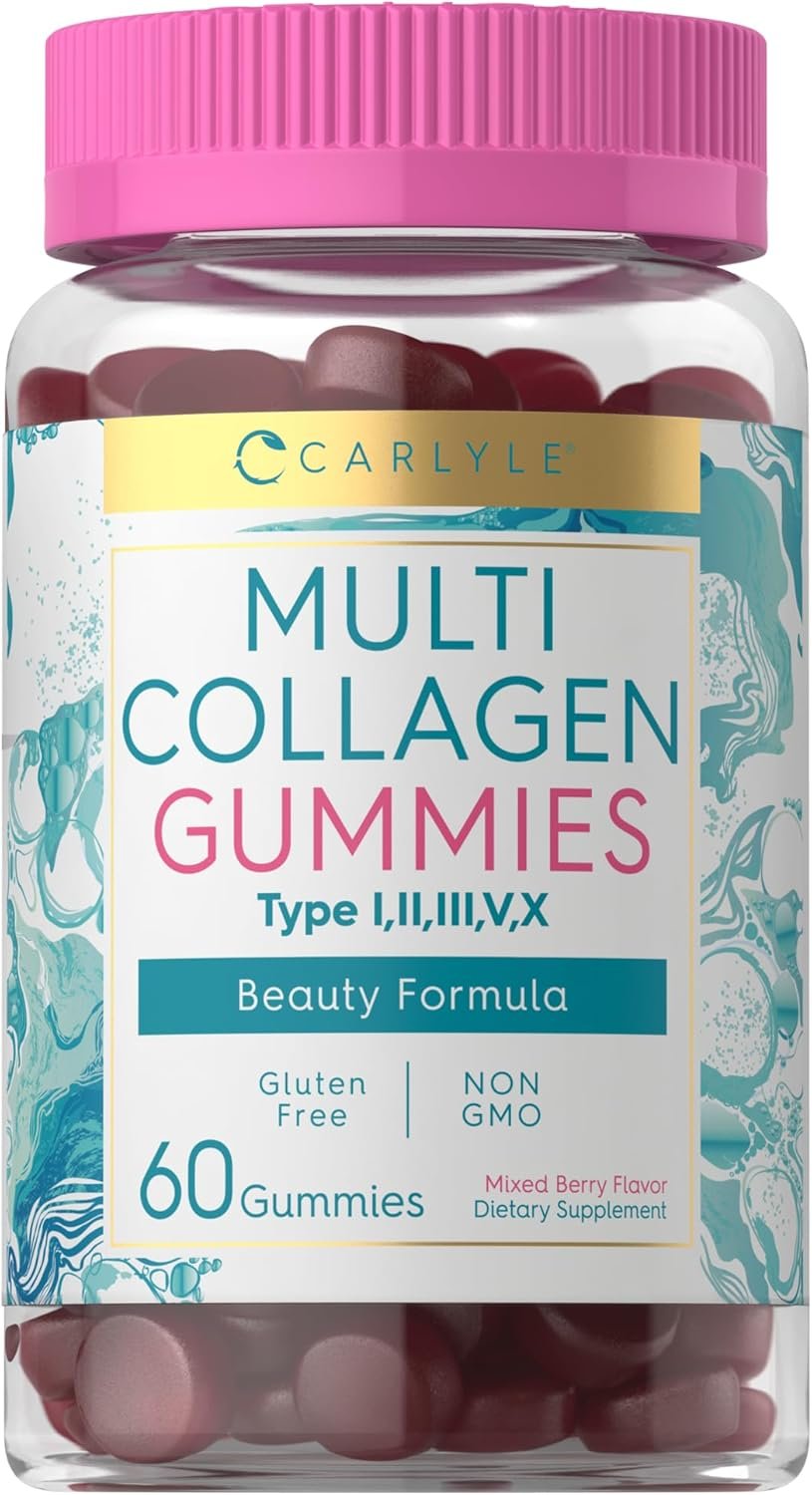 Carlyle Collagen Peptides Gummies | 60 Count | Multi Collagen Complex | Beauty Formula Supplement | Mixed Berry Flavor | Non-GMO, Gluten Free