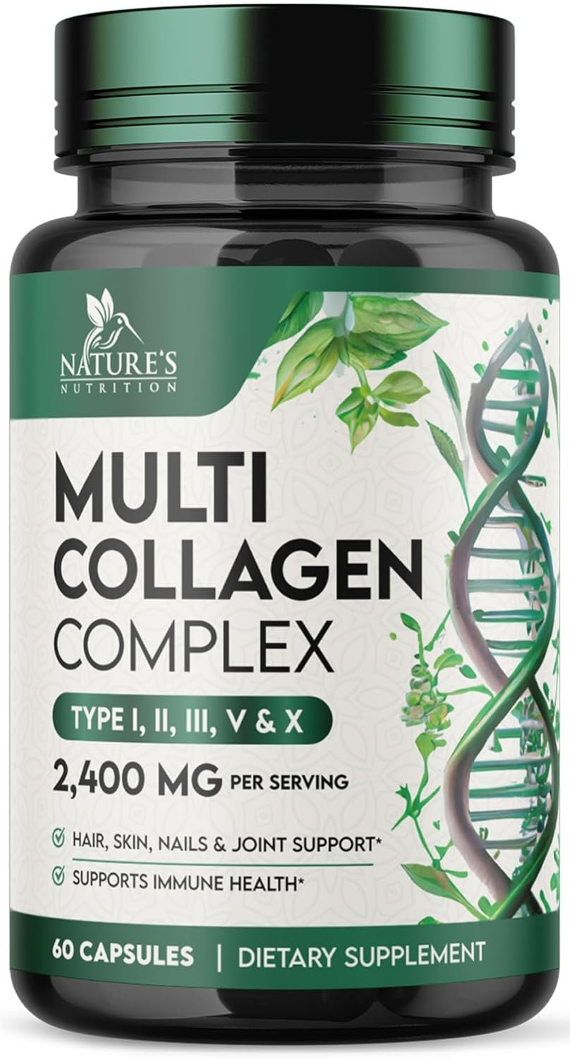 Multi Collagen Pills – Hydrolyzed Collagen Peptides Capsules for Women & Men – Types I, II, III, V, X Multi Collagen Complex – Hair, Skin & Nails Support Supplement – Bottled in the USA – 60 Capsules